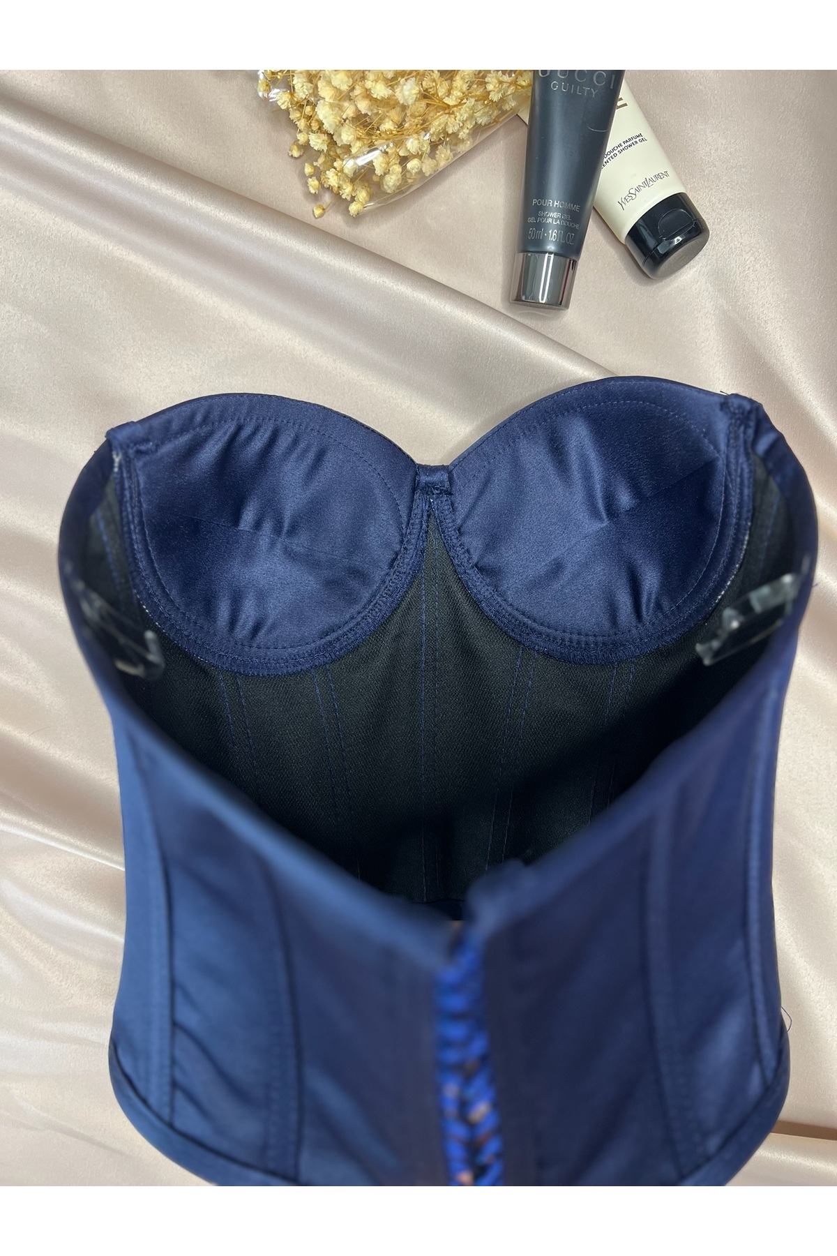 Metay Design Saten Ful Taş İşleme Korse Büstiyer Taşlı Model görsel 6