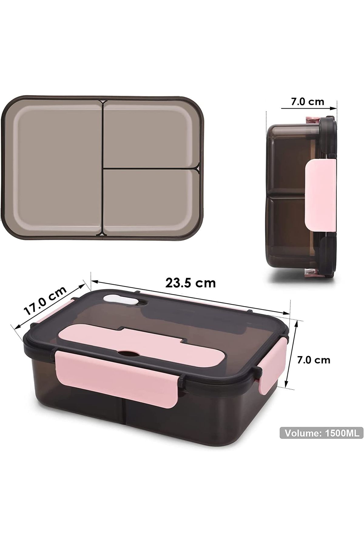 Cozy Nest-Lunch Box with 3 Compartments 1500ml Meal Prep Container for Adults & Kids with Spoon & Fork 8