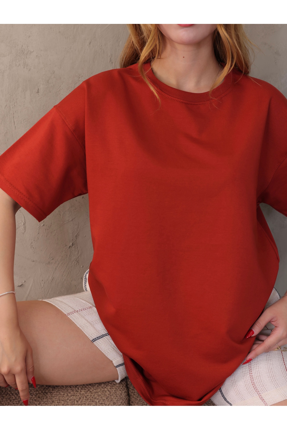 GRODY.T women's Oversize shabby boyfriend T-shirt bicycle collar, two yarn knitted T-shirt.