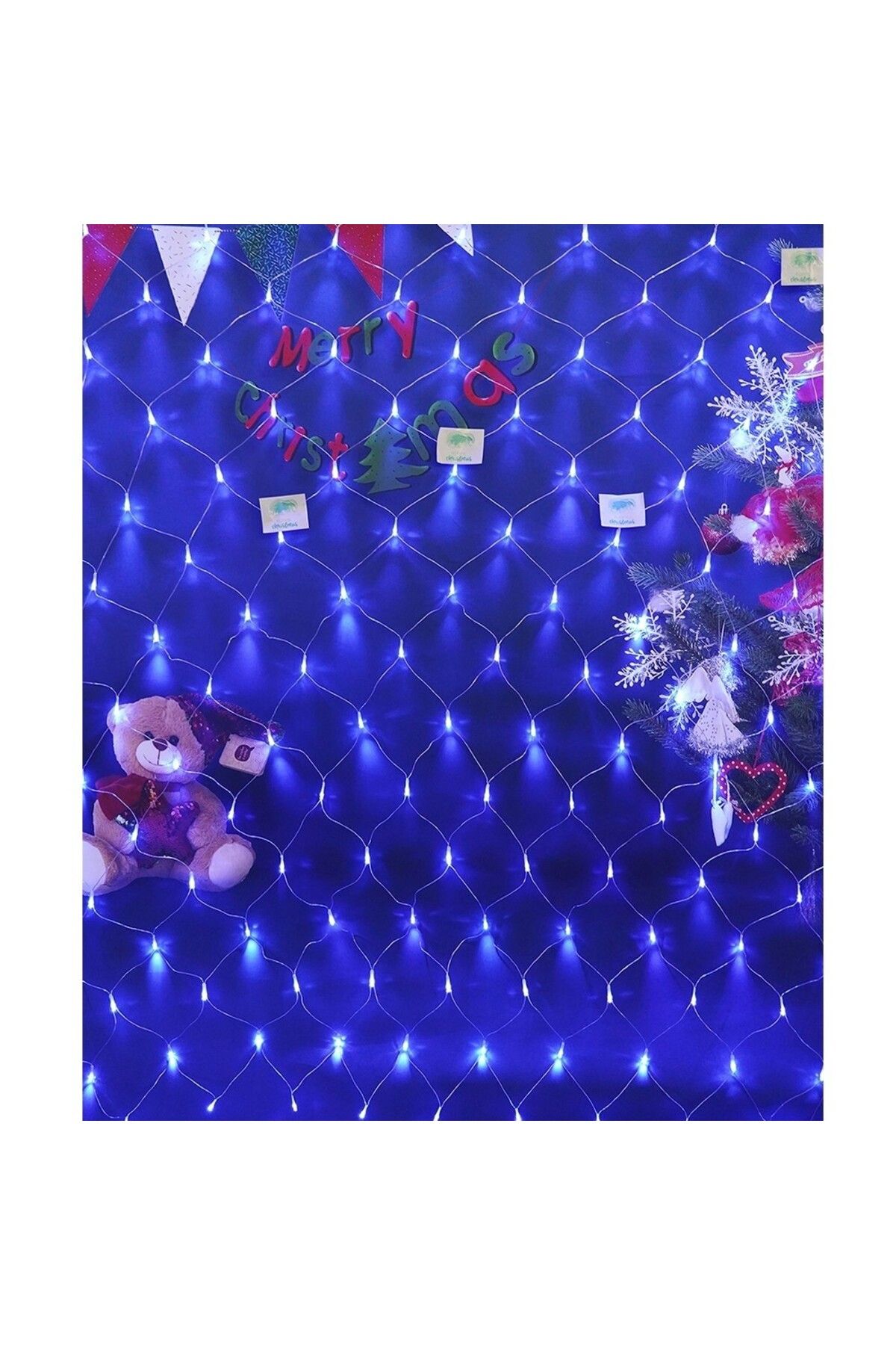 Teo-Instalatie Craciun, Tip Plasa, 2 m x 2 m, 160 LED-uri, Albastru, 8 jocuri de lumini, Transformator c 5