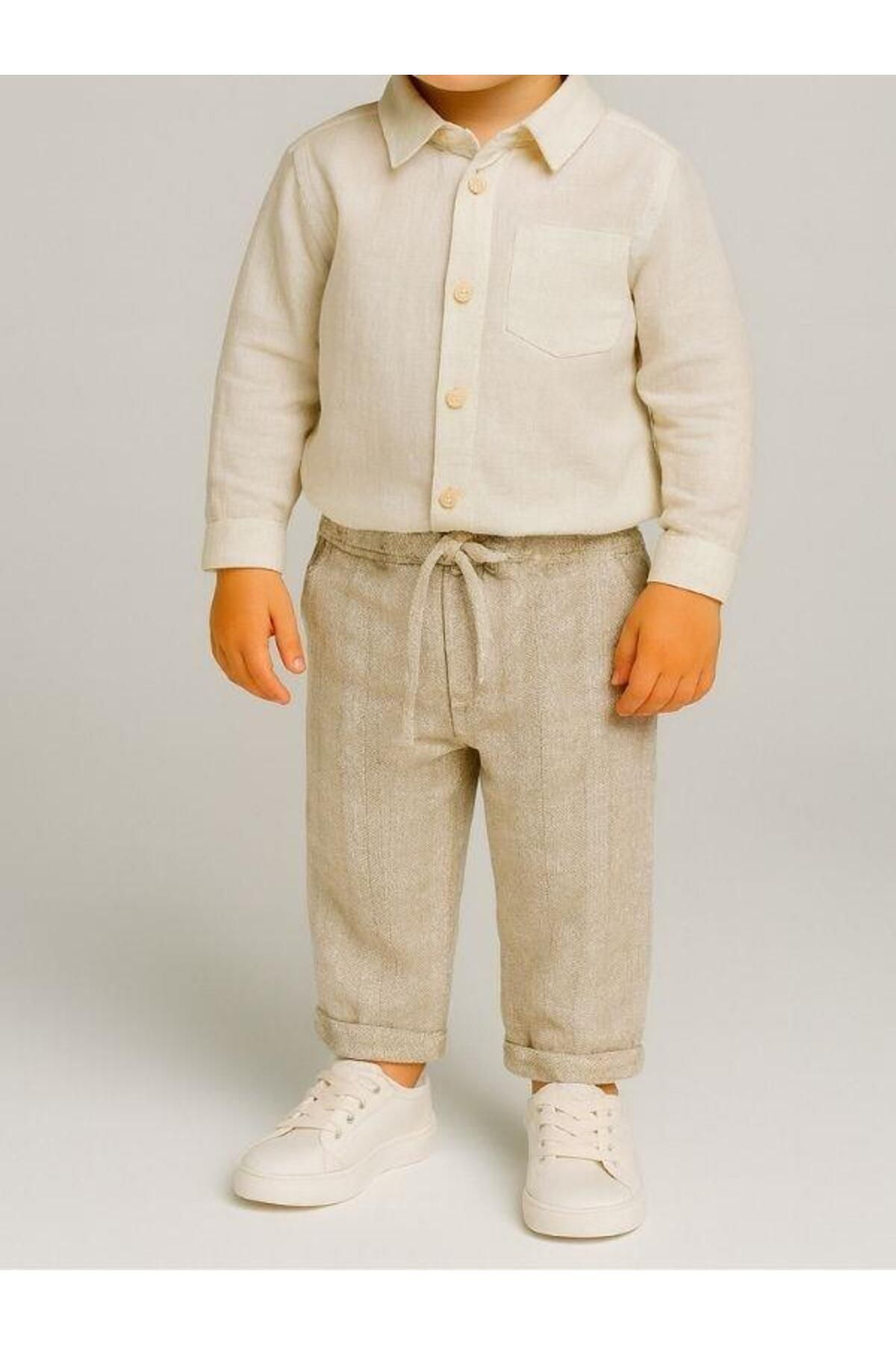 Zekids-Boy's Patterned Soft Textured Trousers with Elastic Waist 3