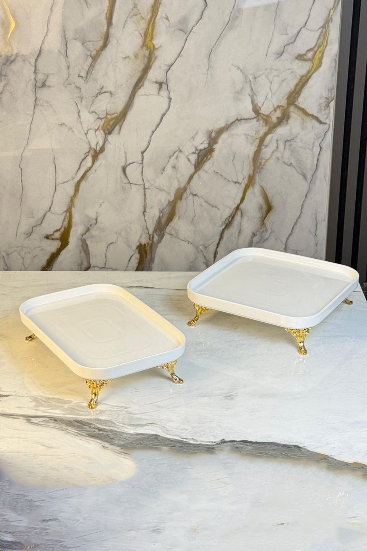 MAY HOME-Porcelain Rectangular Footed Presentation Plate 3