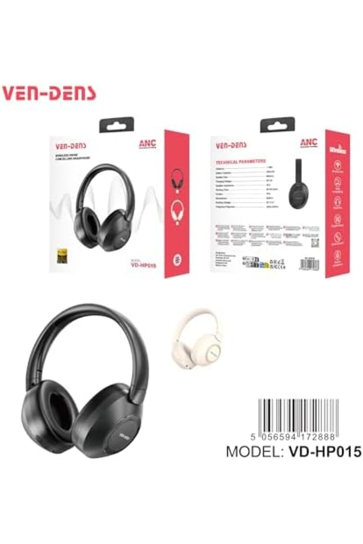 VEN-DENS-Wireless Bluetooth Headphones with Noise Cancellation, Hi-Fi Sound, Built-in Microphone, Co 6