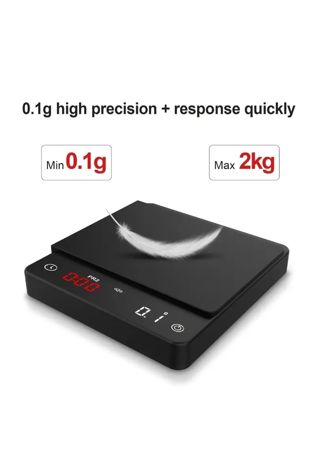 Omran Cart-Coffee Scale Mini 0.1g Accuracy, Auto Timer, Dual Color Led Display, USB-C Rechargeable Upto 2kg 6