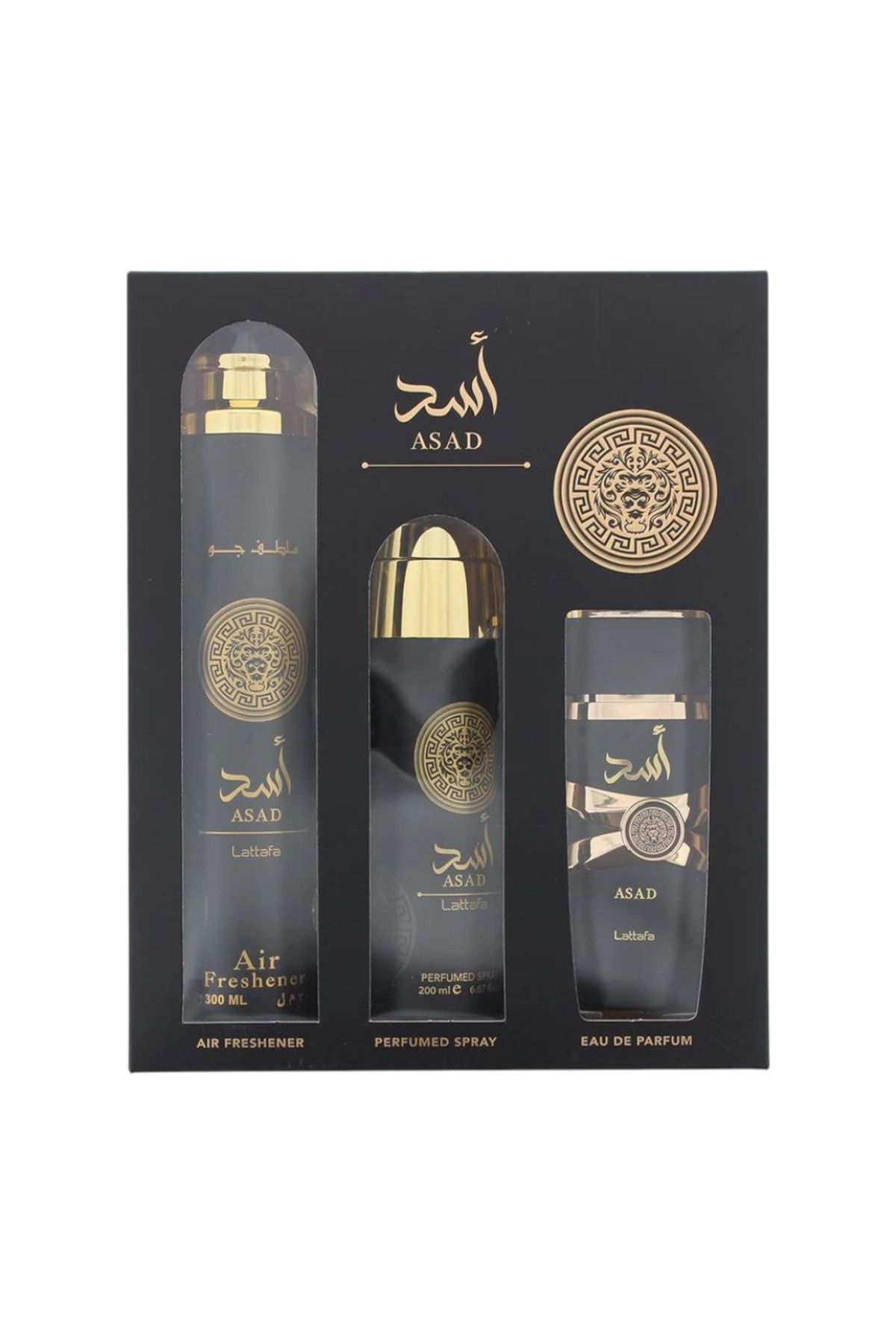 lattafa-ASAD, gift set EDP 100 ml, body spray 200 ml, room freshener 300 ml 2