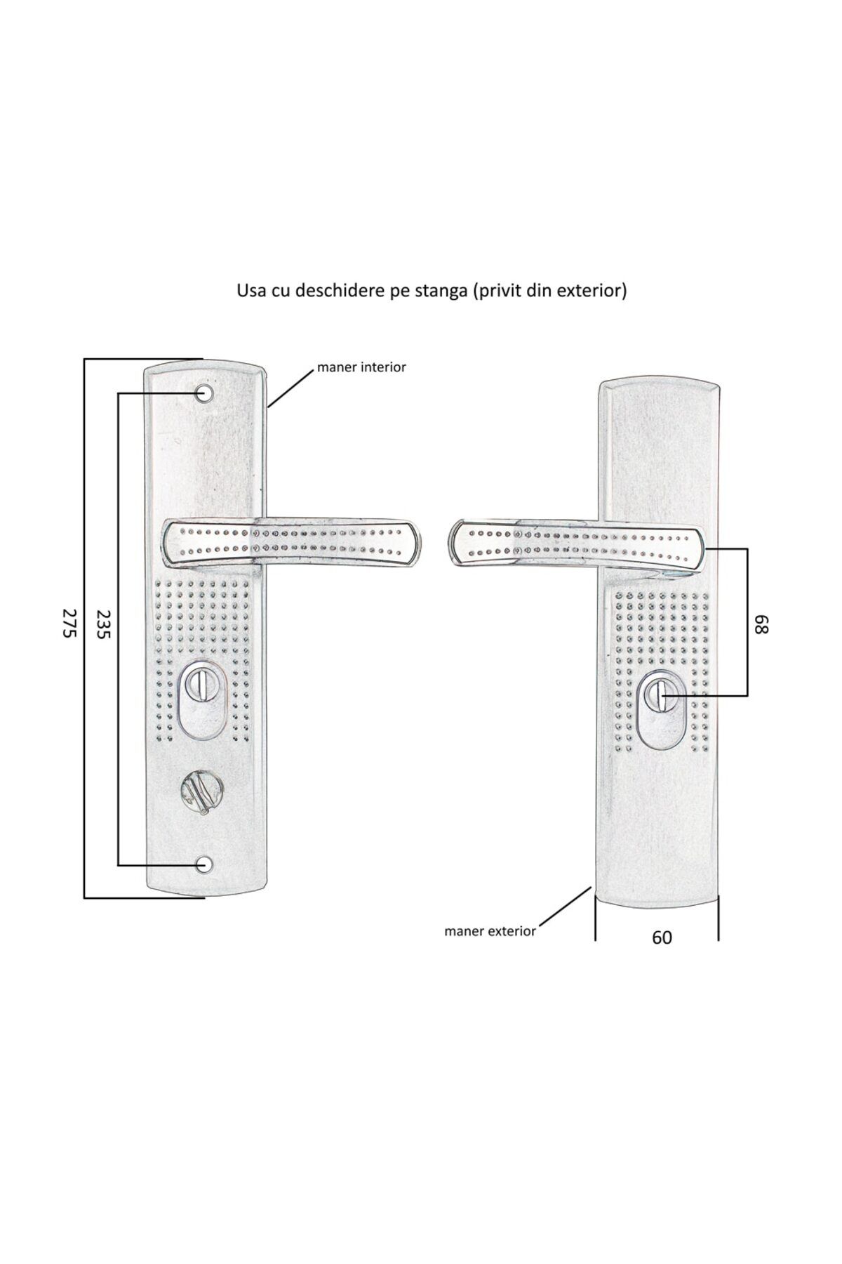 OEM-Handle with shield and LED, universal, standard lock, compatible with metal doors Baron, Kastilio, B 2