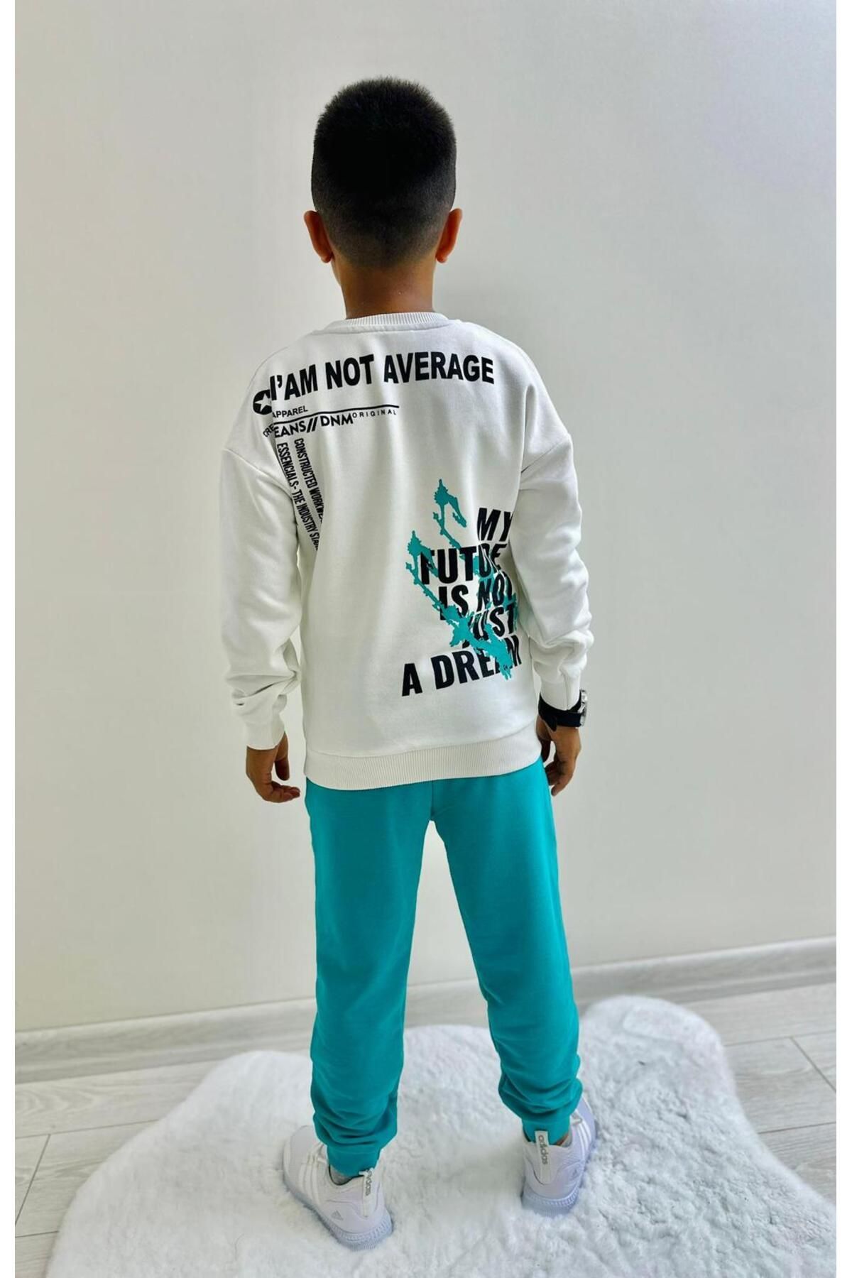 herkesemoda-I'Am Not Average Text Detail Printed Unsharded 3 Thread Boy's Suit 2