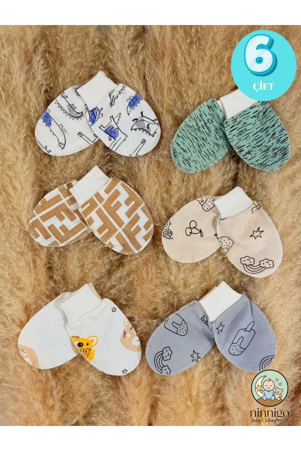 ninnigo Erkek Bebek Yenidoğan Penye Organik Pamuklu Bebek Eldiveni 6 Çift Set fotoğrafı 2 (önizleme)