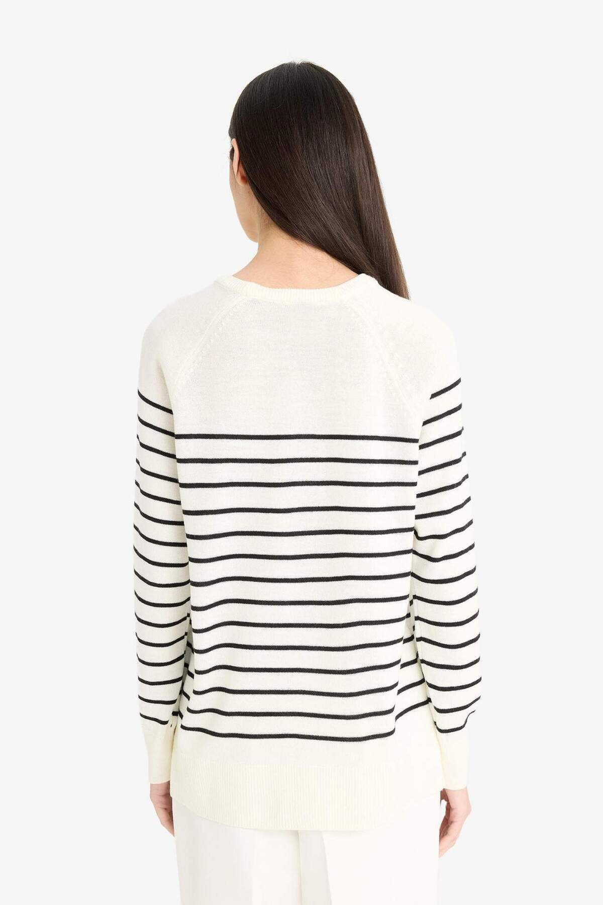 DeFacto-Regular Fit Crew Neck Striped Sweater E8486Ax25Wn 6