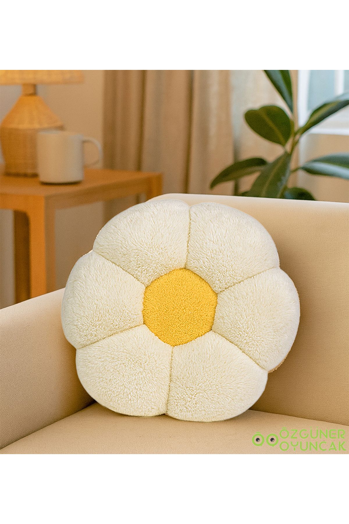 Özgüner Oyuncak-Decorative Daisy Shaped Plush Pillow 40 cm – Soft and Comfortable Design 1