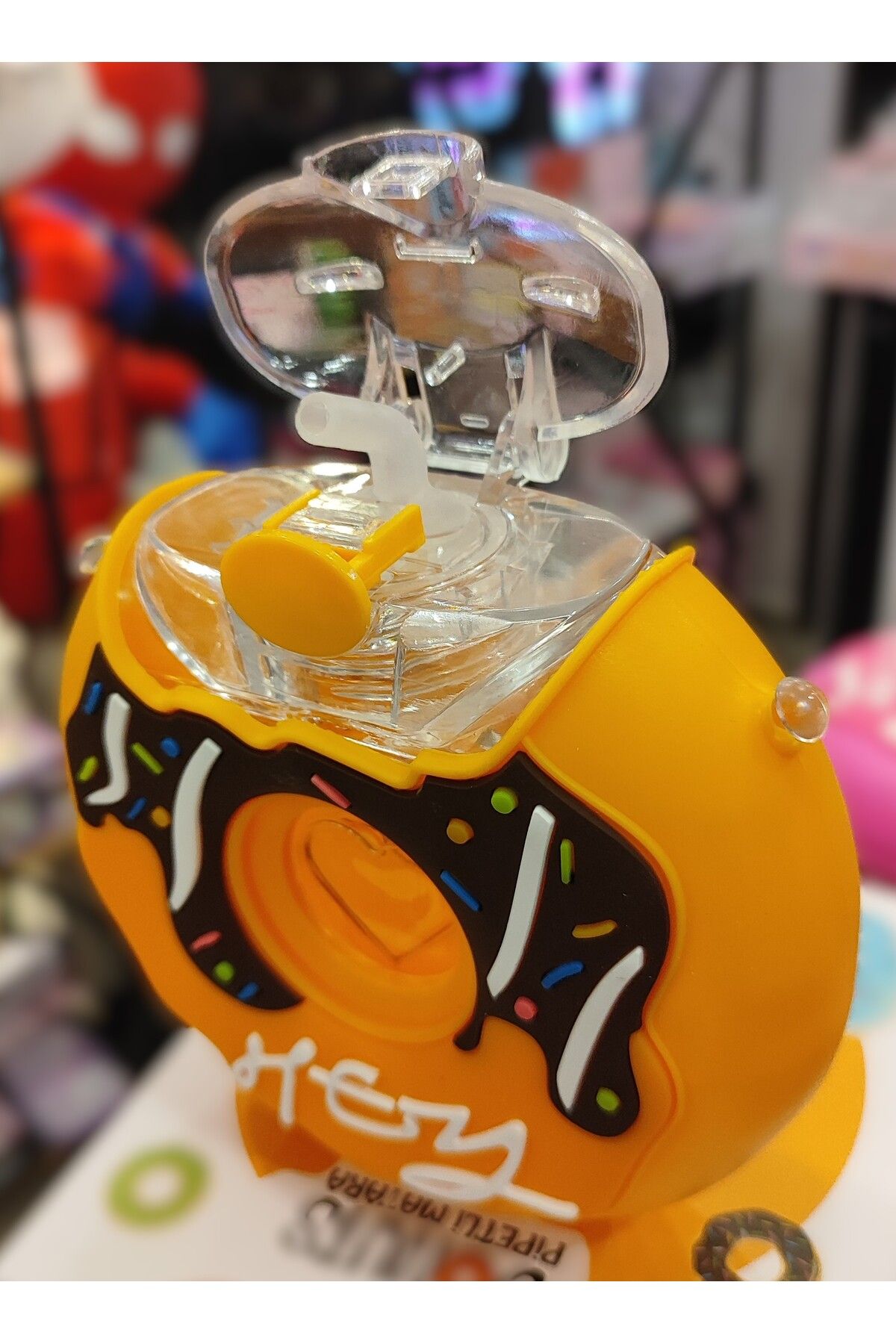 ada çanta kırtasiye-380ml Plastic Flask Water Bottle with Silicone Protected Straw in Donut Shape 2