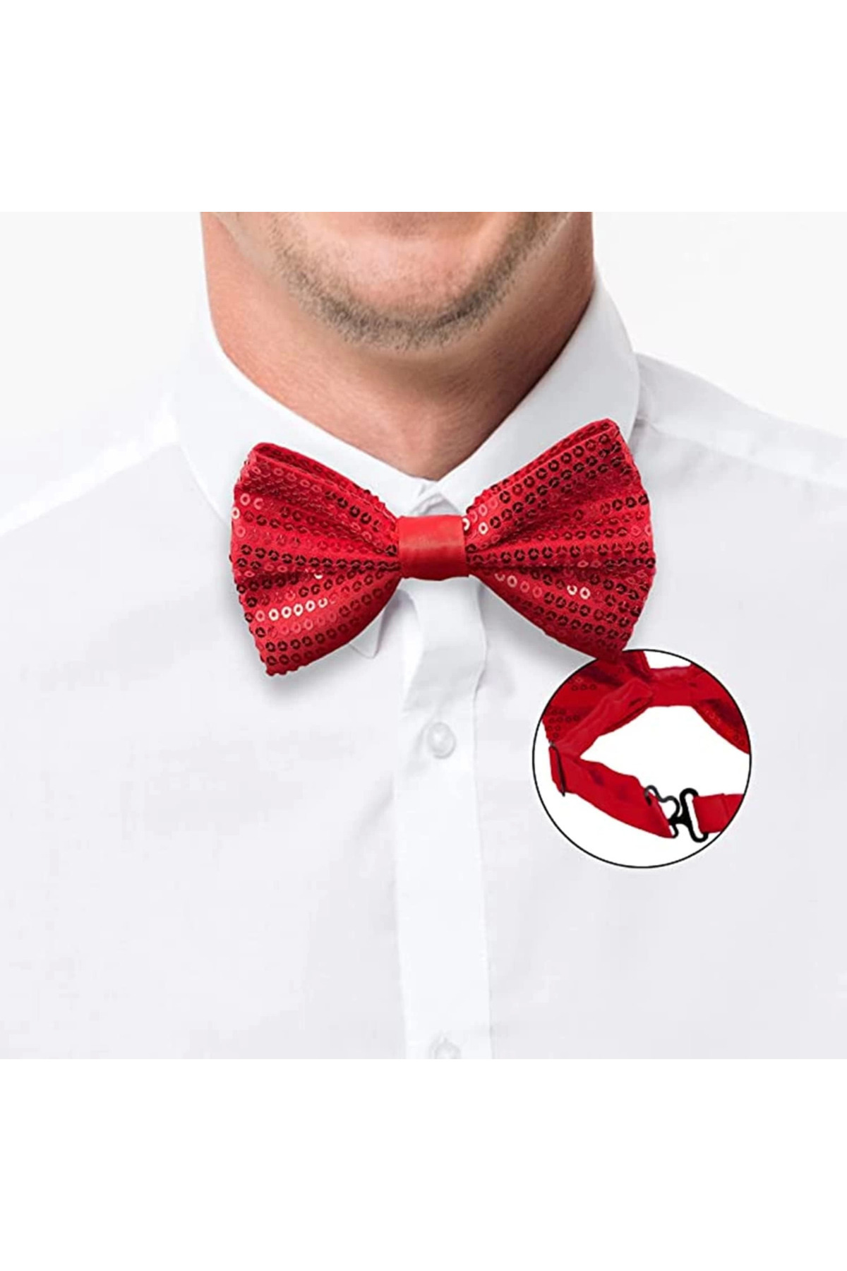 YNT İthalat-Night Sparkle Red Sequined Sequin Bow Tie 7X2 cm 4