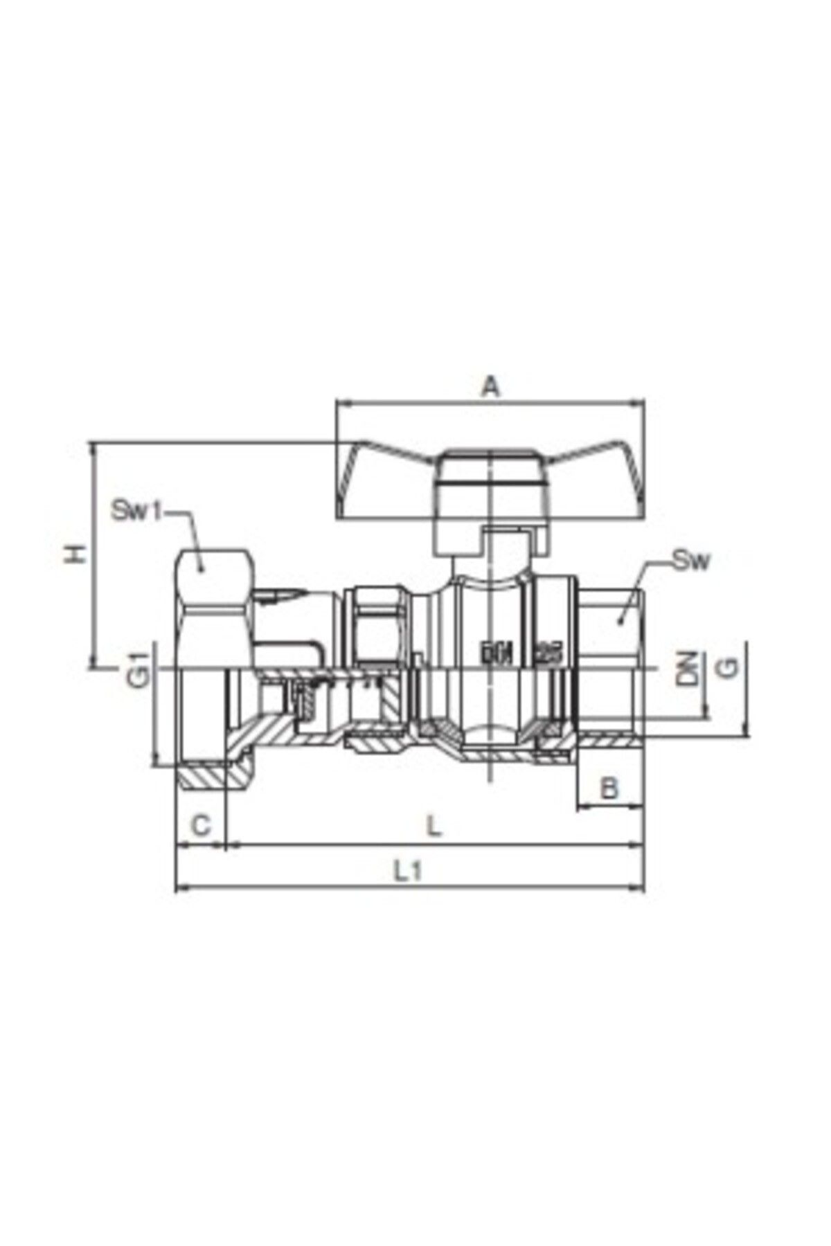 Herz-Ball Valve with Coupling Nut, for Pump, FI-FI Ø 1 1/4" No. 2, PN 16, Butterfly Handle 3