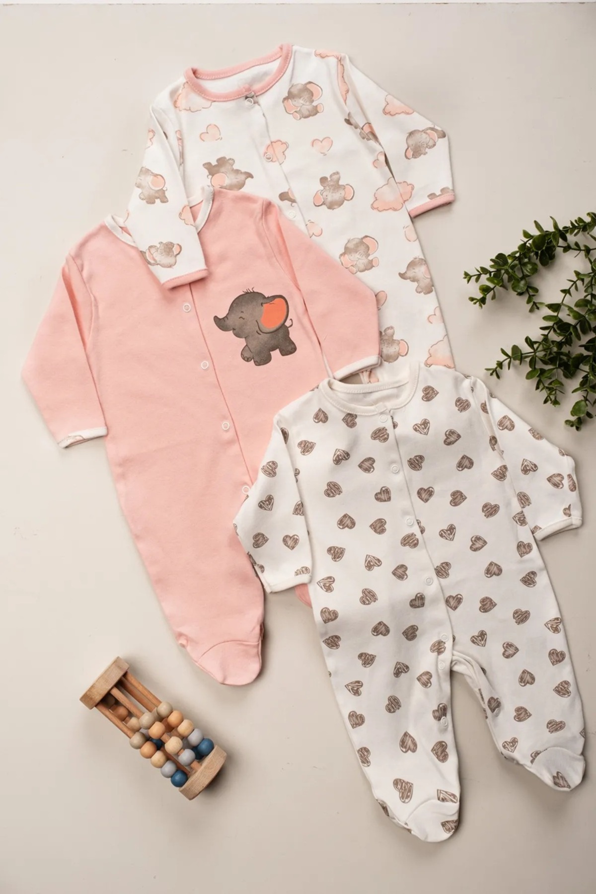 ENİA BABY Kız Bebek Pamuklu Patikli 3lü Tulum Takımı Yenidoğan Kıyafet 3-6-9 Ay fotoğrafı 2 (önizleme)