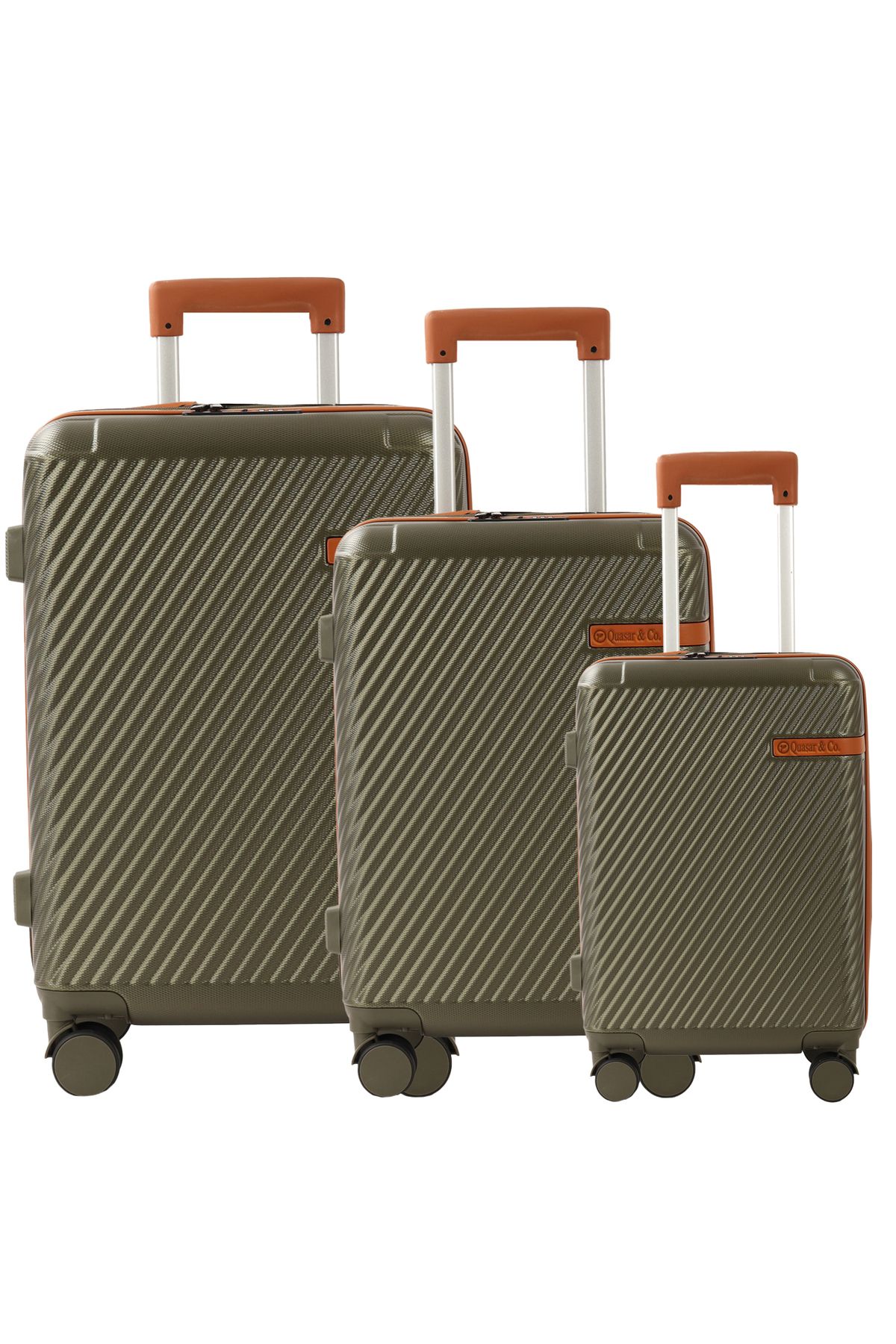 Quasar & Co.-Set of 3 trolleys S/M/L, suitcases, luggage with lock, telescopic handle, suitcases with 4 double wheels, ABS, khaki 1