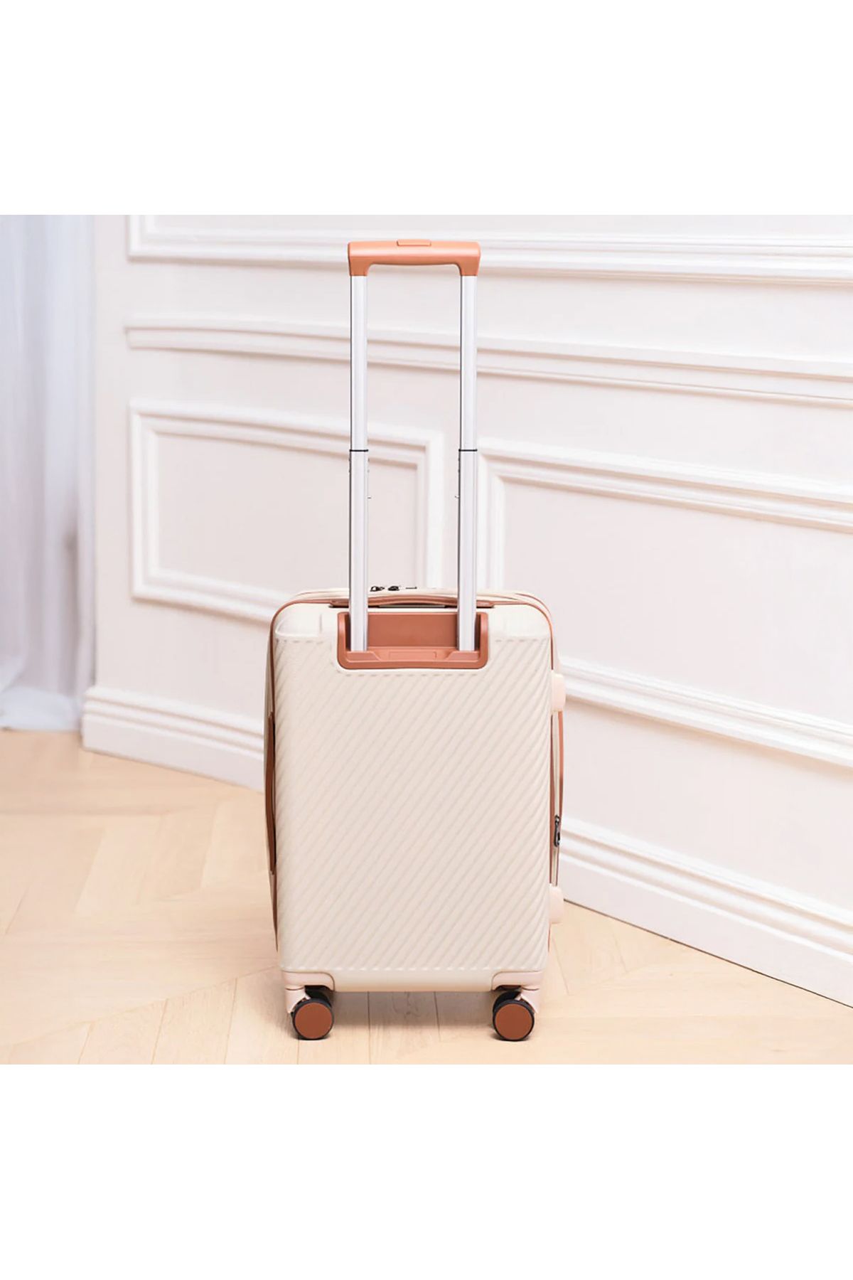 Quasar & Co.-Set of 3 trolleys S/M/L, suitcases, luggage with lock, telescopic handle, suitcases with 4 double wheels, ABS, beige 5