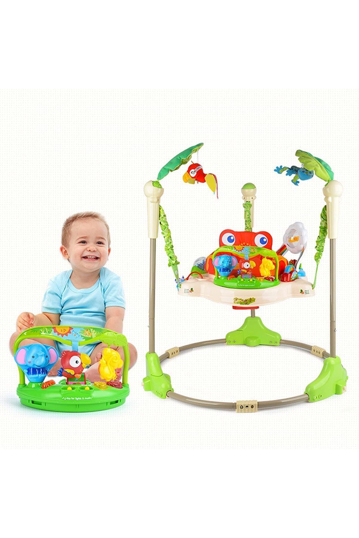 rexa-Baby Jumperoo Musical Frog Bouncer for multi-sensory fun with a rotating seat for all-round vision and engaging toys 7