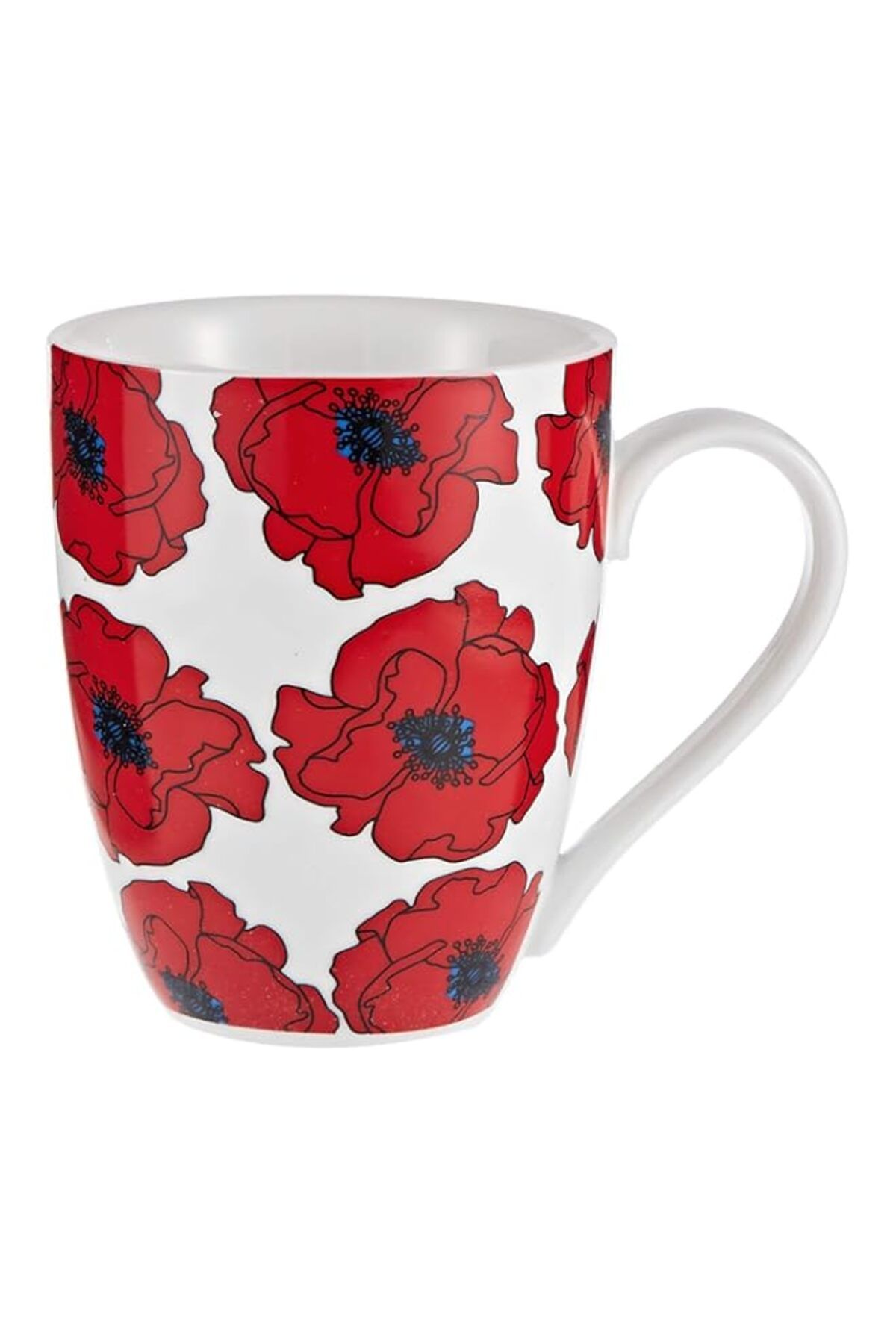 Generic-Symphony Poppies Mug Set Of 4, 300 Ml - White and Red 1
