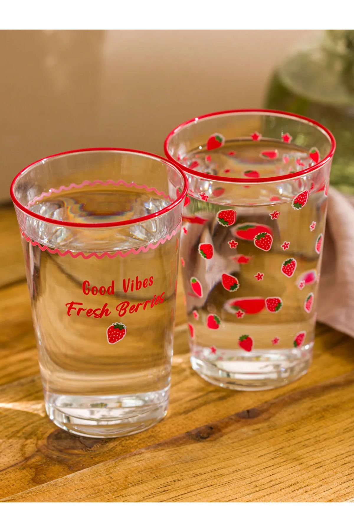 LC Waikiki-Lcw Home Red Strawberry Printed Glass Cup Set of 3 290 ml 3