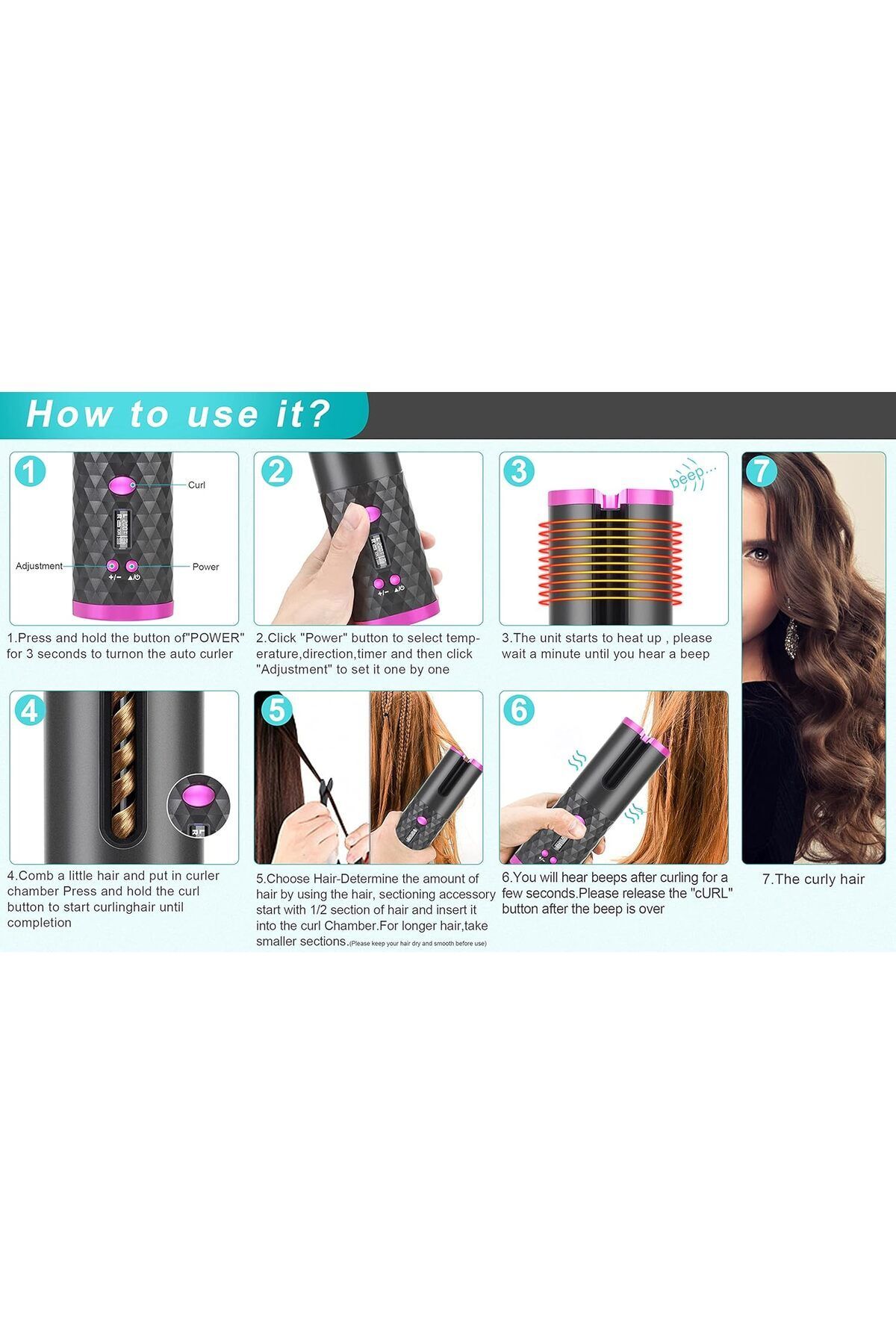 Joy-Cordless Auto Hair Curler, with LCD Display,Adjustable Temperature & Timer, for Hair Styling Medium 6