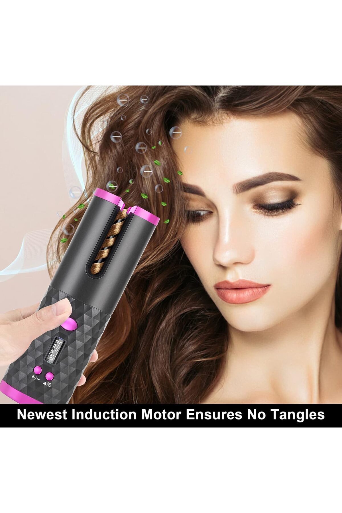 Joy-Cordless Auto Hair Curler, with LCD Display,Adjustable Temperature & Timer, for Hair Styling Medium 3