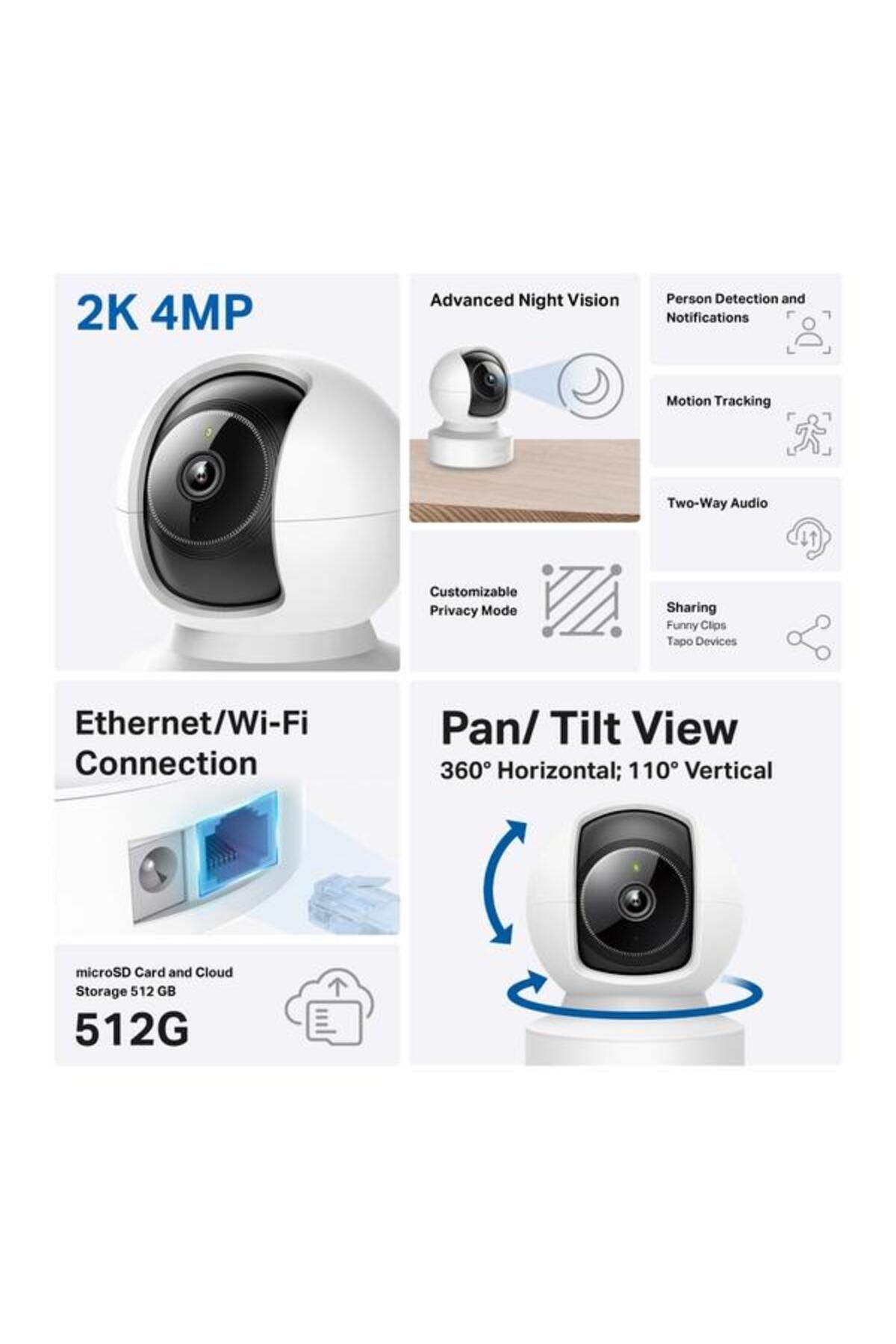 TP-LINK-Cameră de supraveghere Tapo C222, 4 MP, 15fps, microfon și difuzor, detecție AI, Wi-Fi (alb) 2