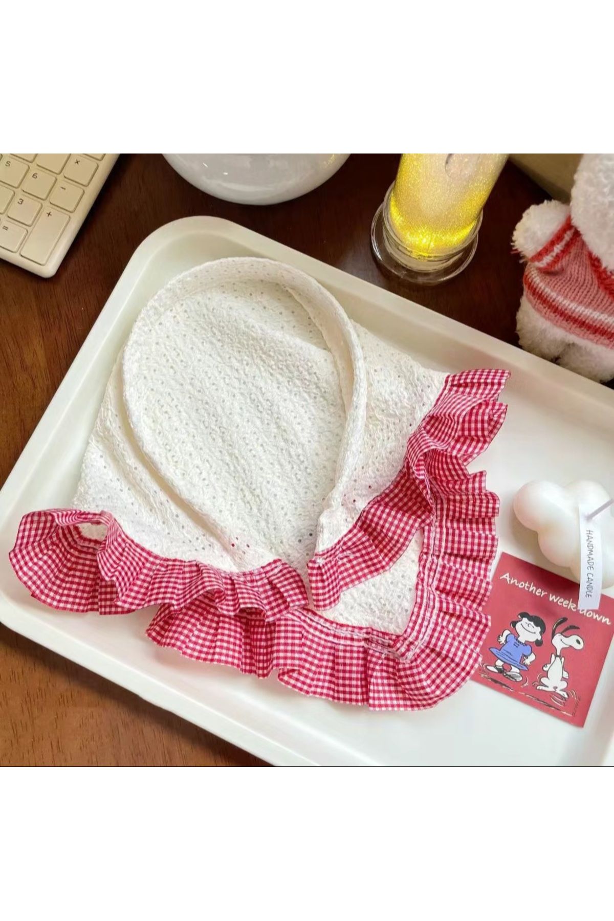REBORN DESIGN-Red Minimal Gingham Ruffle Detailed Bohemian Crown with Cherry Figure 4