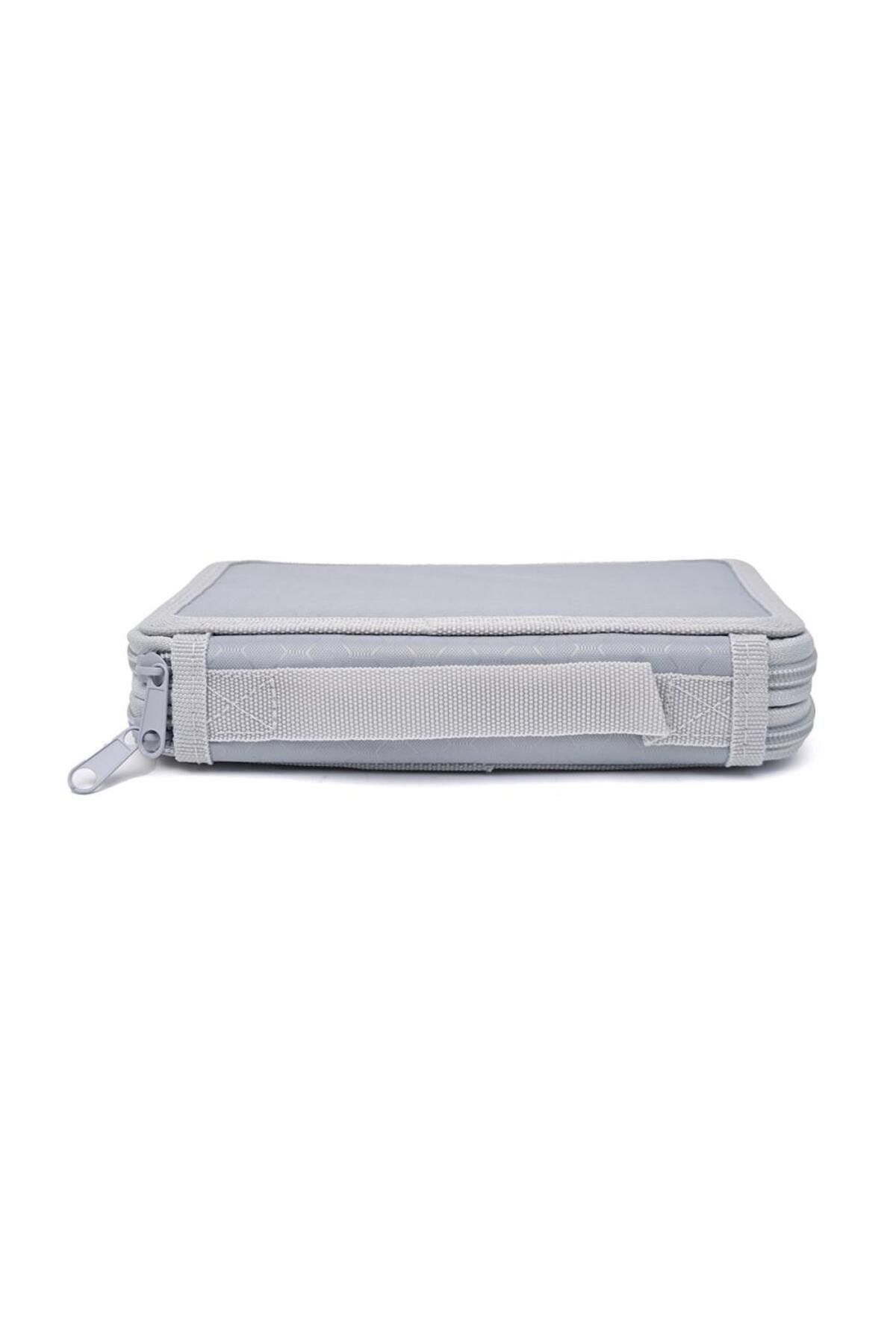 DNS-Large unisex pencil case, 2 compartments 2 zippers, unequipped, Plain, Gray 3
