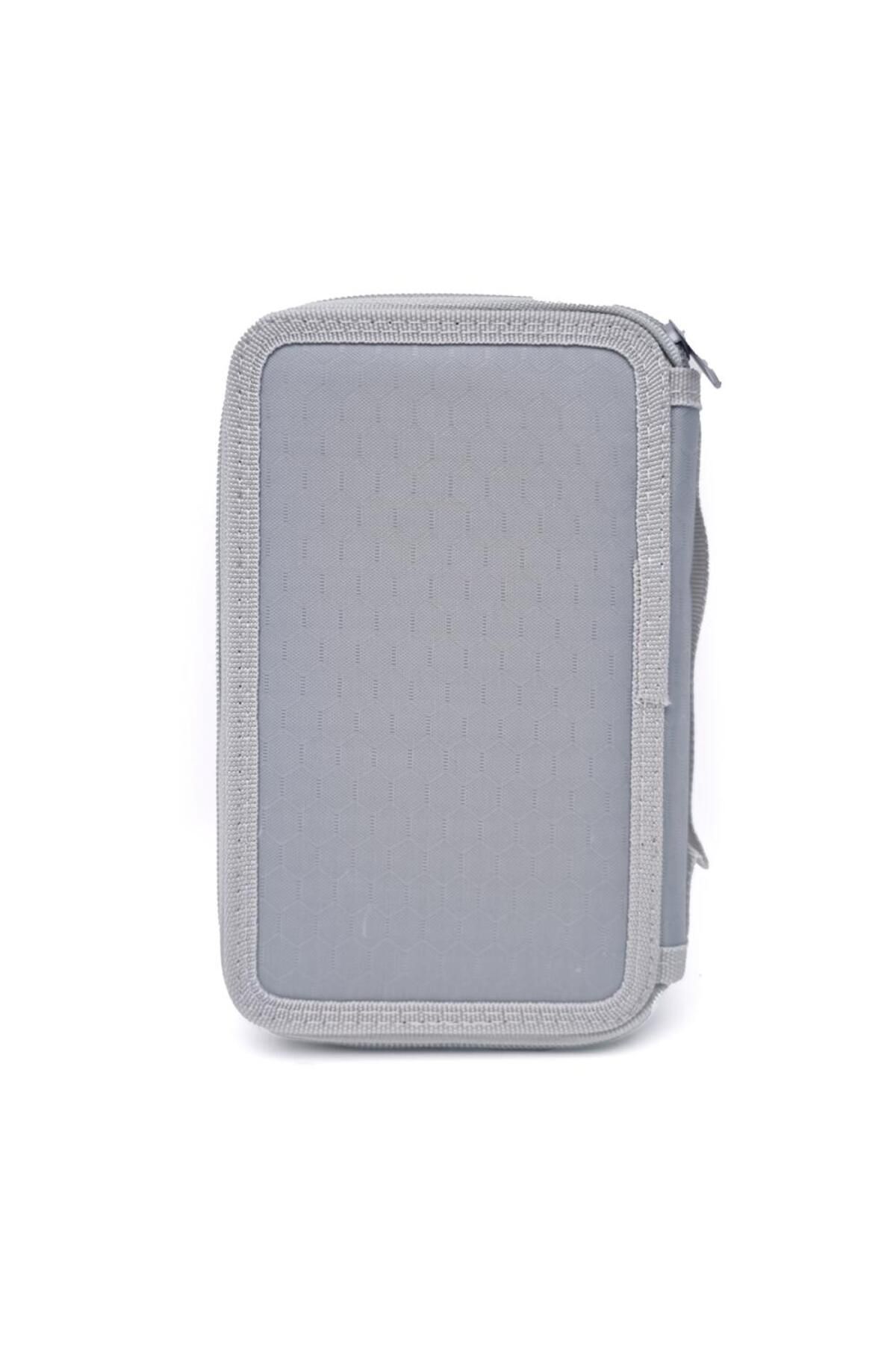 DNS-Large unisex pencil case, 2 compartments 2 zippers, unequipped, Plain, Gray 6