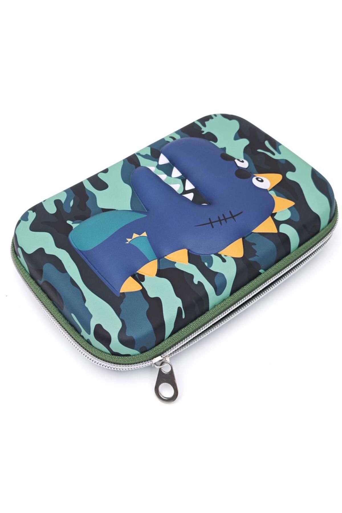 DNS-School pencil case, with 1 compartment 1 zipper, unequipped, 3D Crocodile, green 6567S 4