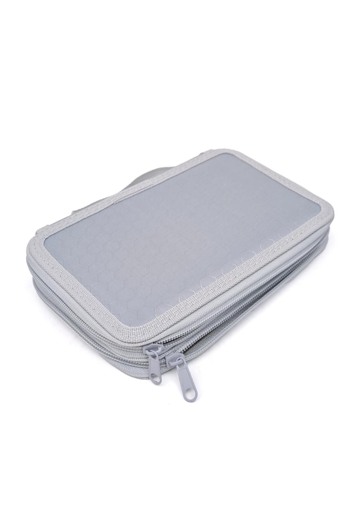 DNS-Large unisex pencil case, 2 compartments 2 zippers, unequipped, Plain, Gray 2