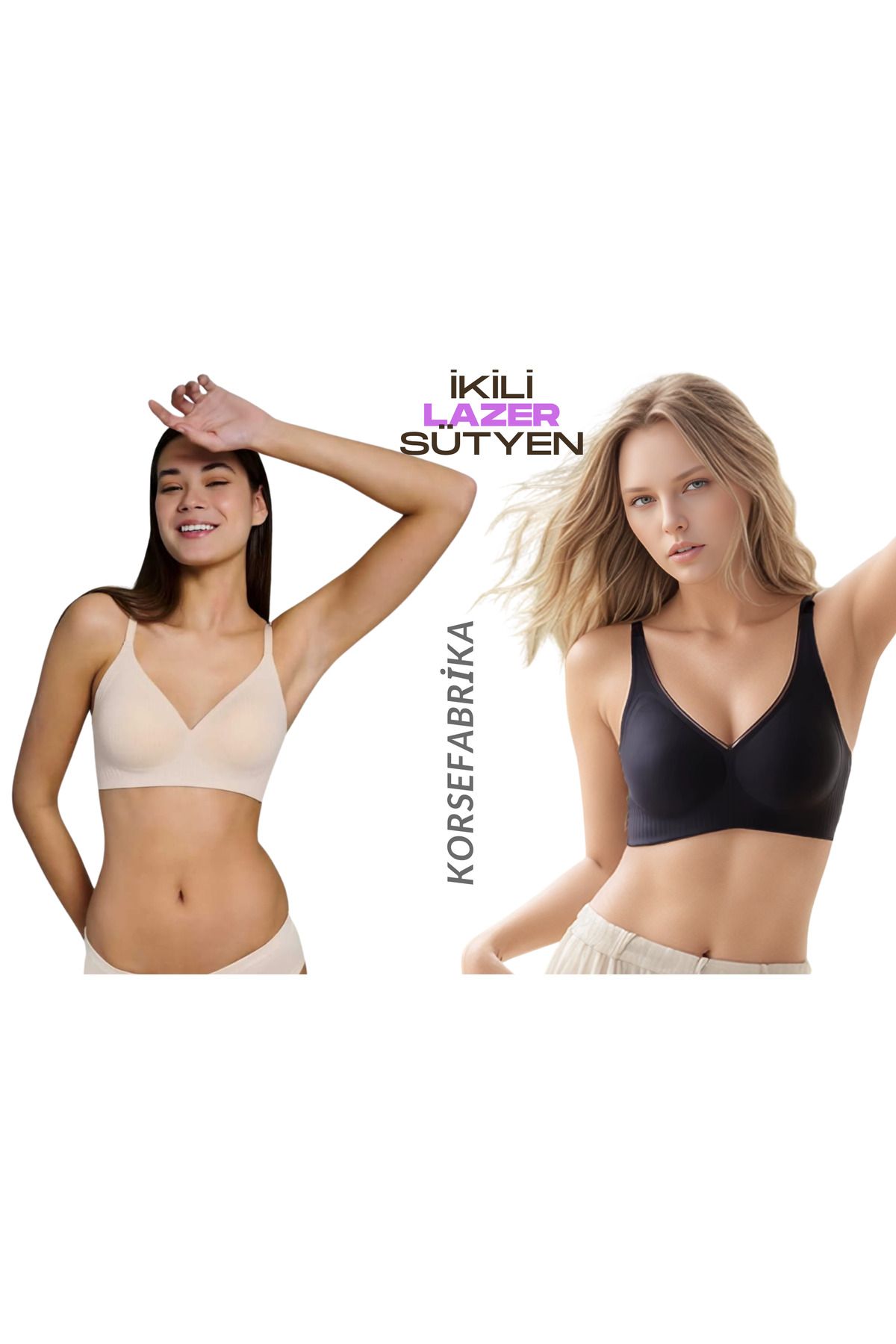 korsefabrika trend mood store-Double Thin Straps Laser Cut Padded - Invisible - No Trace - No Balens Push up Seamless Bra 3