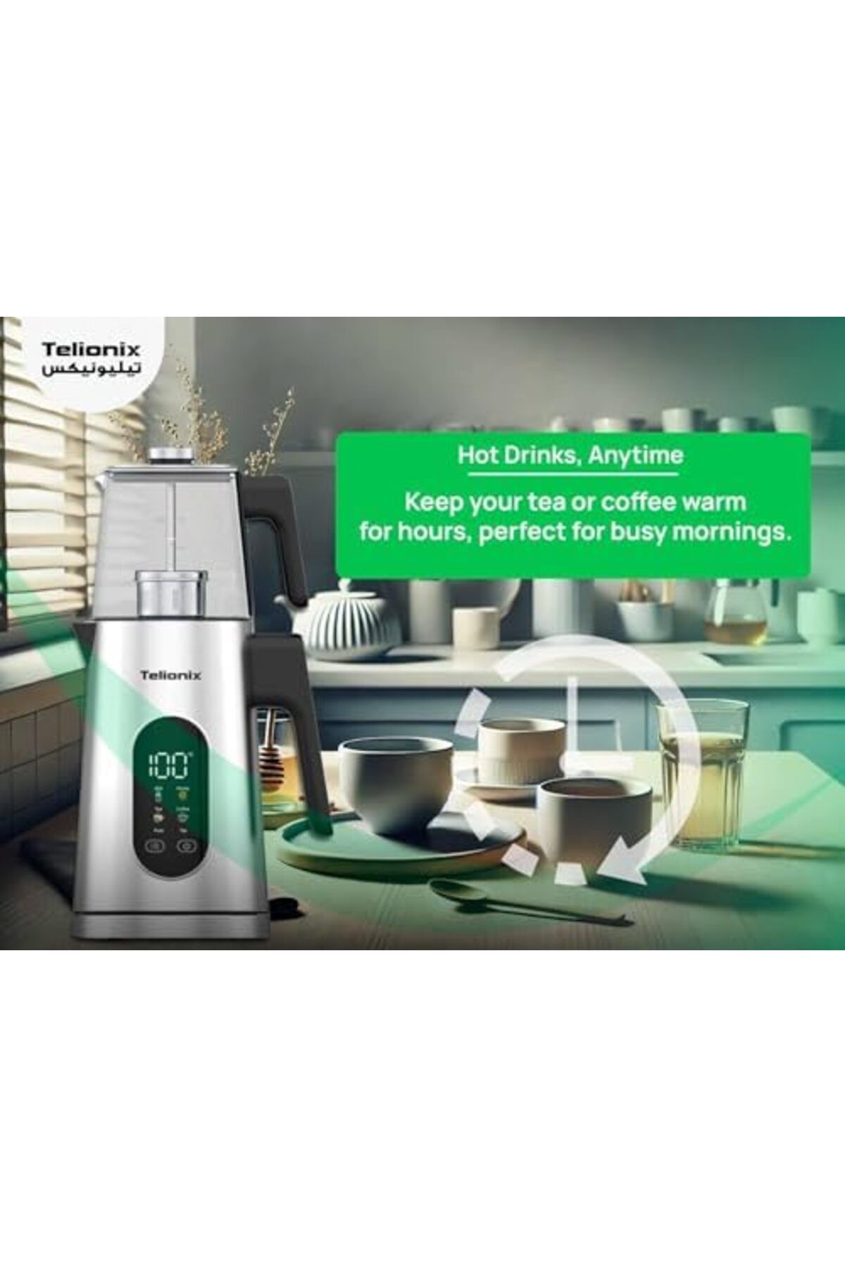 TELIONIX-Smart Tea Maker, 1.7L Kettle with 1.0L Glass Teapot, Variable Temperature Control, LED Disp 7