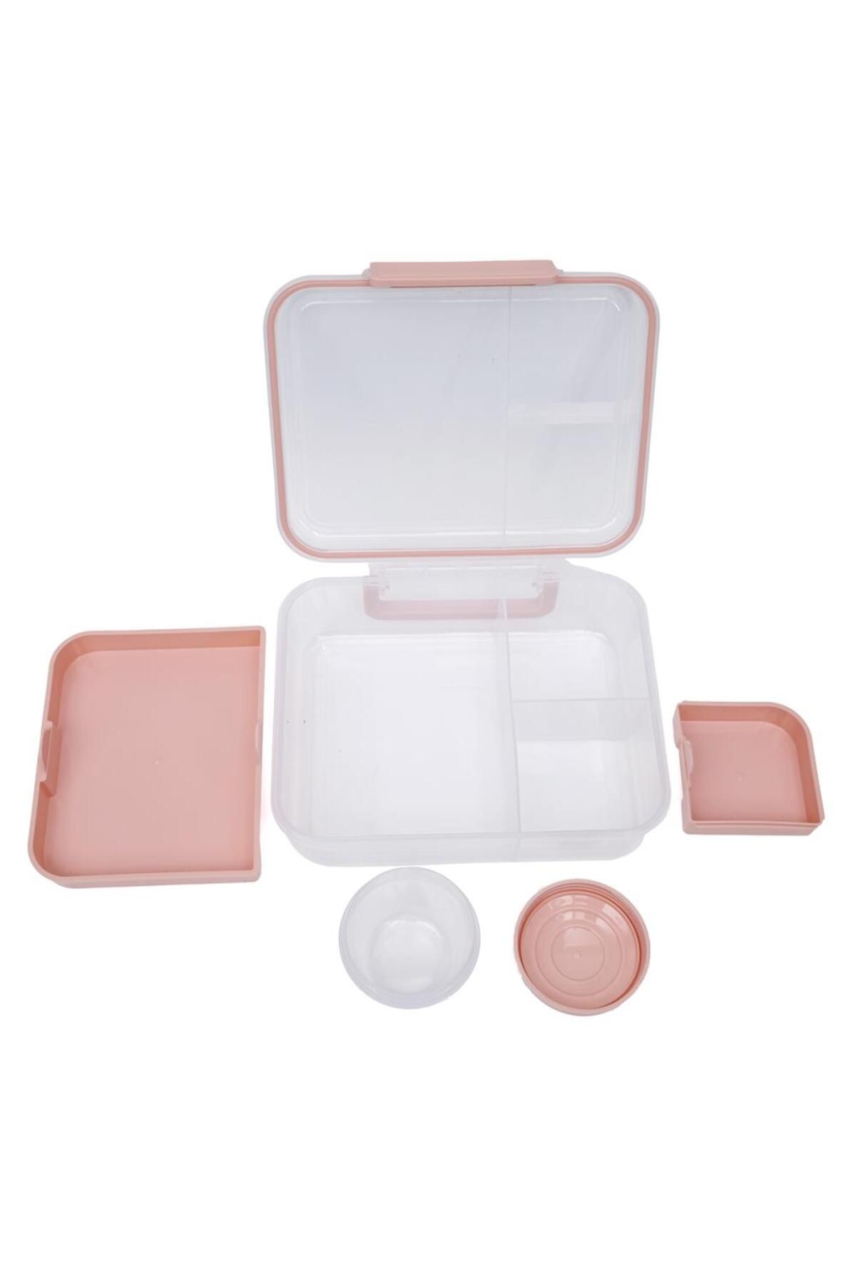 DNS-Large plastic children's lunch box, 3 compartments, sealed lid attached to the box, 1650 ml pink 6521 2