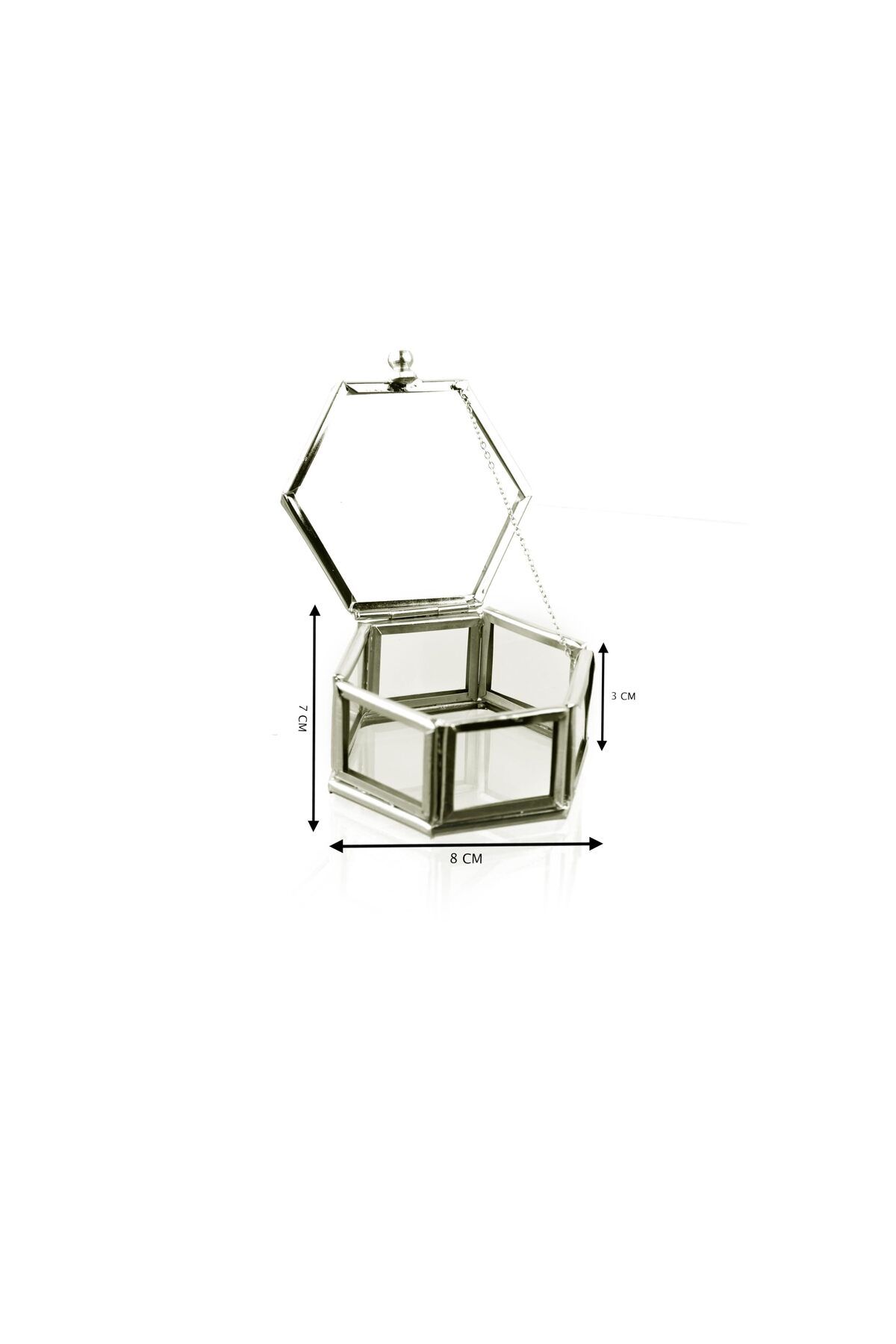 Lamsit Ibdaa-Glass Trinket Box, Hexagon, Silver, Keepsake Organizer with Lid (Hexagon) 2
