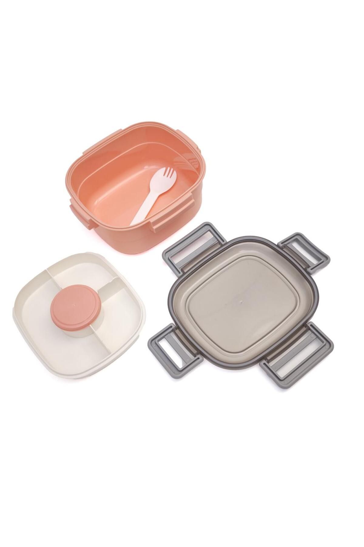 DNS-Children's bento box, transparent lid, 2 layers, compartment, 1600 ml, pink 6268 7