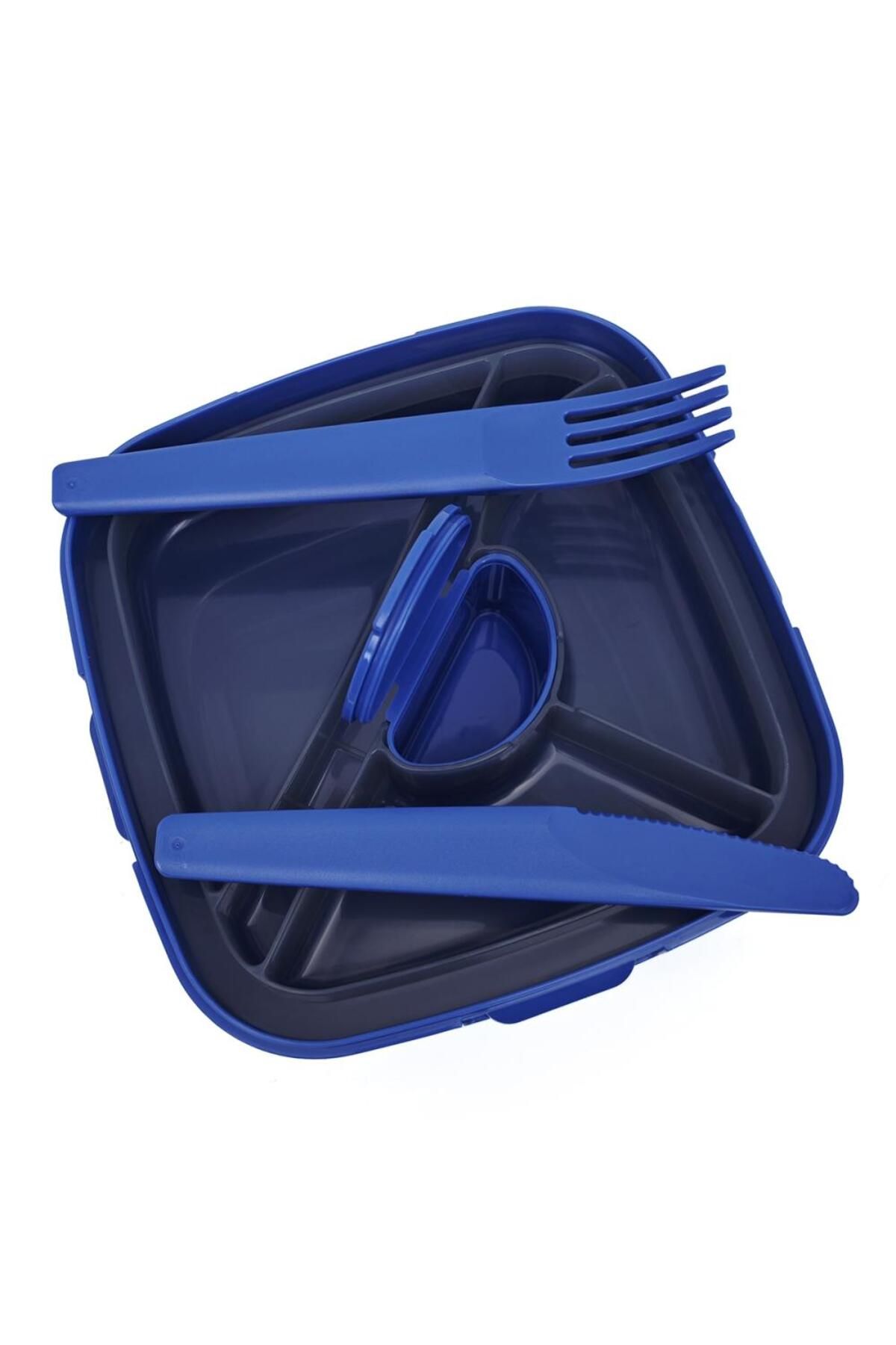 DNS-Caserola bento pentru copii, patrata, compartimente mari, 1570 ml albastru HSD6522 6
