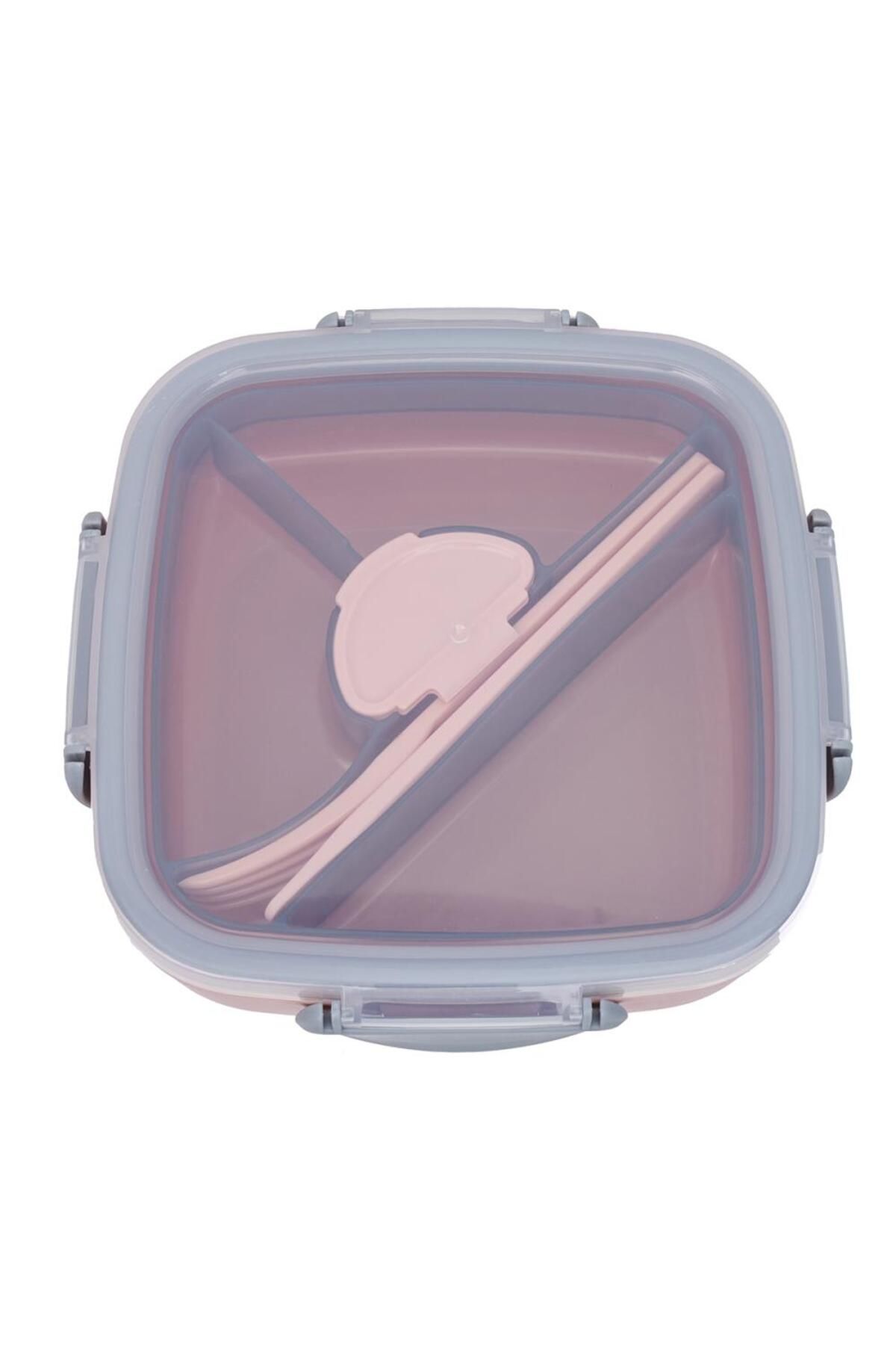 DNS-Caserola bento pentru copii, patrata, compartimente mari, 1570 ml roz HSD6522 5