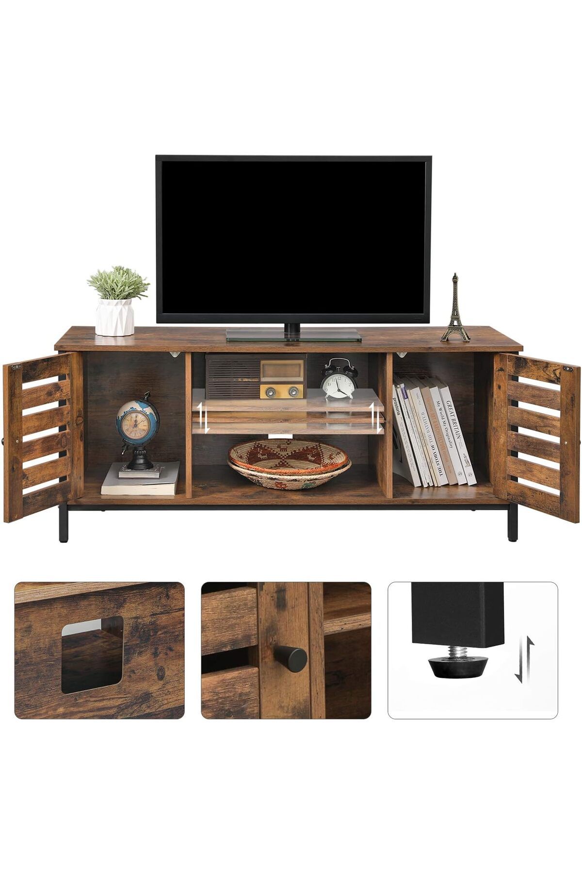 VASAGLE-Low chest of drawers for TV stand, with shelves and 2 storage spaces with door, 110x40x50cm 4