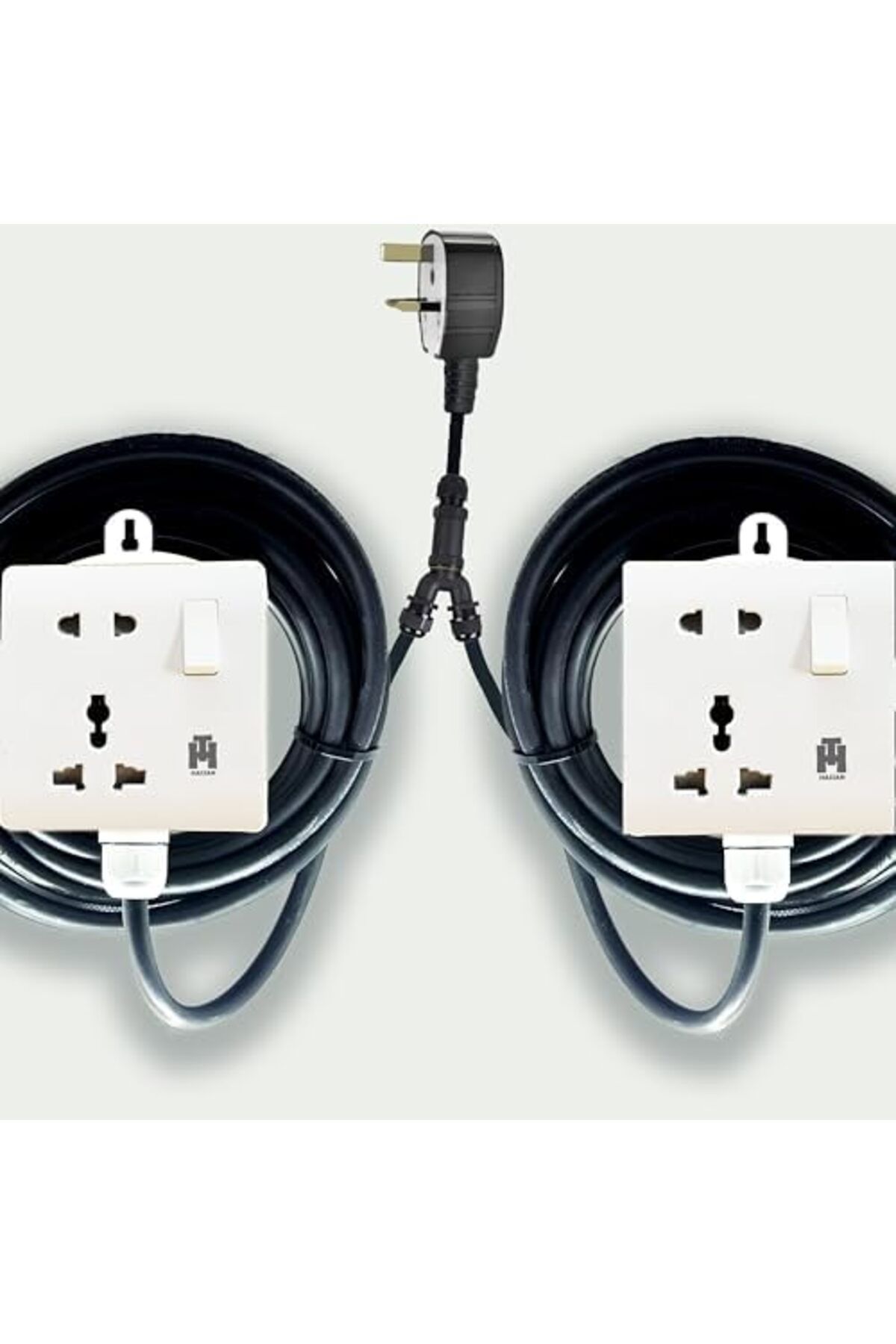 HASSAN-Dual Single Socket Extension Cord - 2 Universal Socket Outlet, Modern Design Space Saving Ele 2