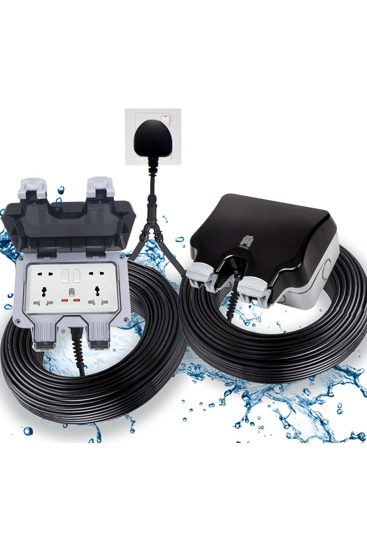 HASSAN-Weatherproof Dual Universal Extension Socket 13A Waterproof with Heavy Duty Long Cord – Ide 1