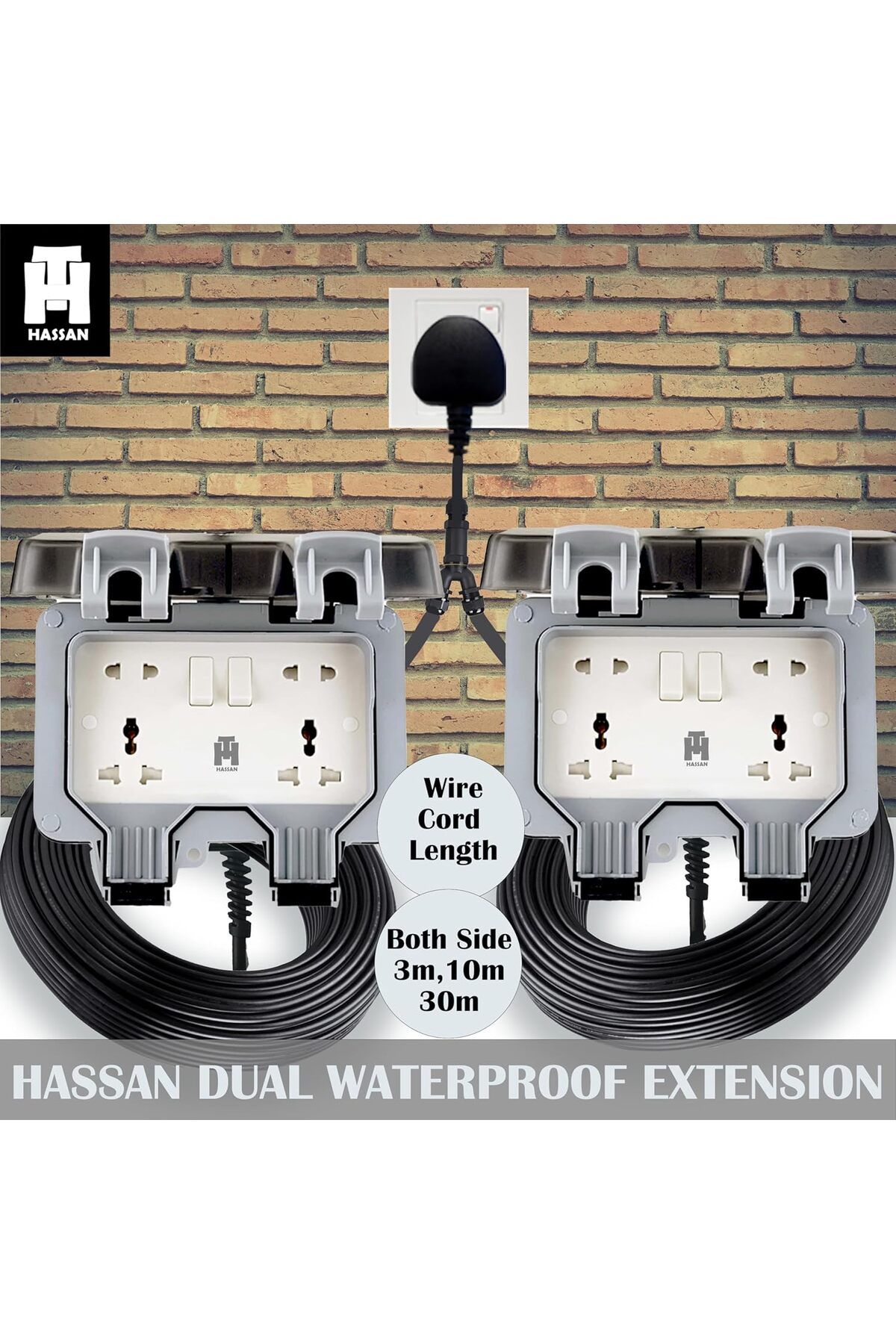 HASSAN-Weatherproof Dual Universal Extension Socket 13A Waterproof with Heavy Duty Long Cord – Ide 5