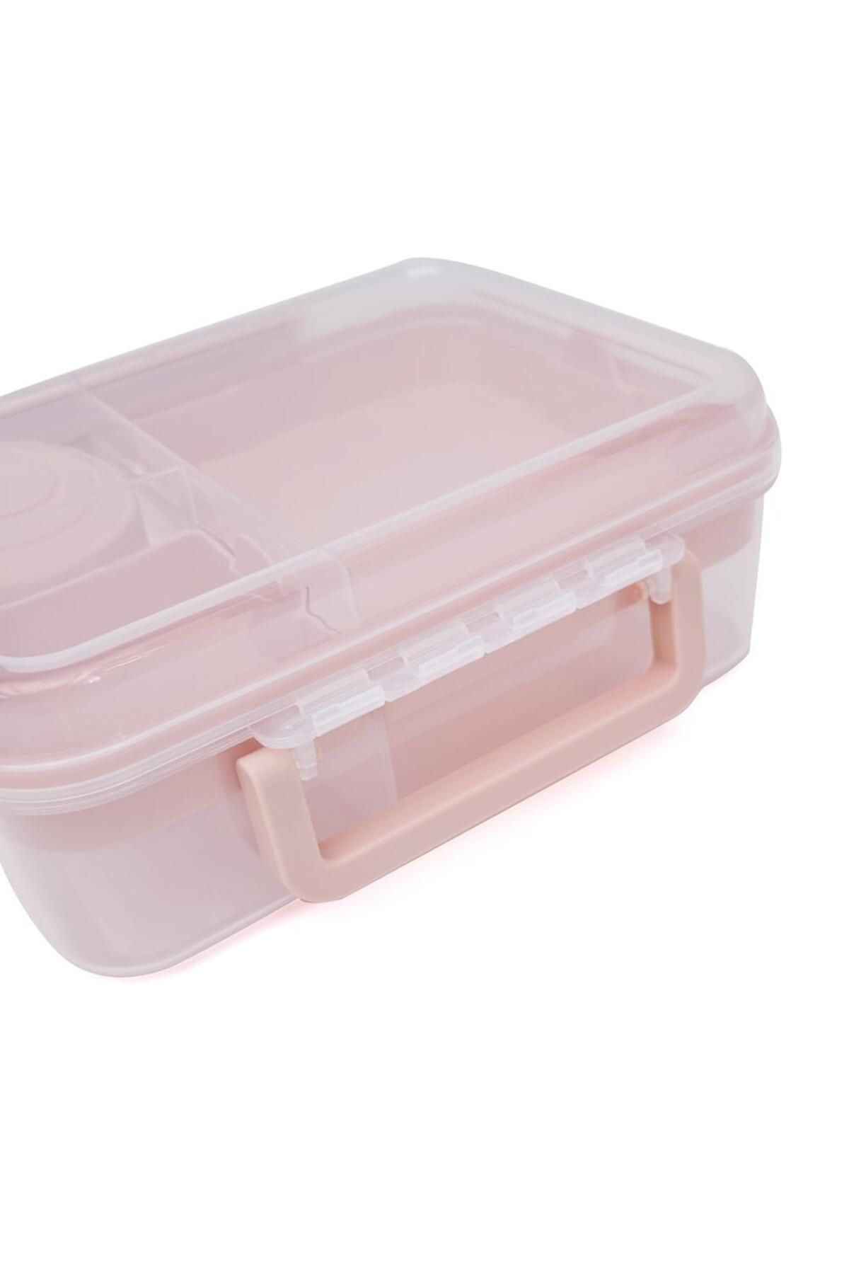 DNS-Large plastic children's lunch box, 3 compartments, sealed lid attached to the box, 1650 ml pink 6521 6