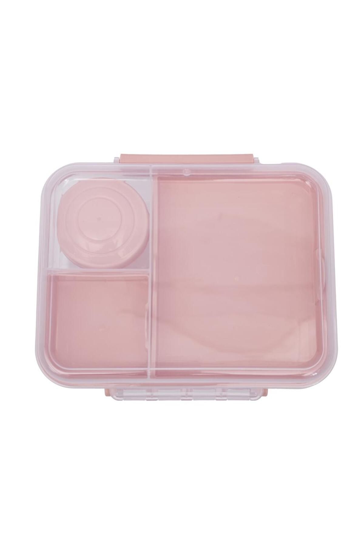 DNS-Large plastic children's lunch box, 3 compartments, sealed lid attached to the box, 1650 ml pink 6521 4