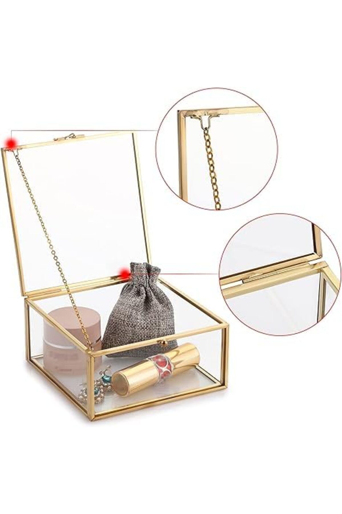 Lamsit Ibdaa-Glass Trinket Box, Hexagon, Gold, Keepsake Organizer with Lid (Cubic) 5