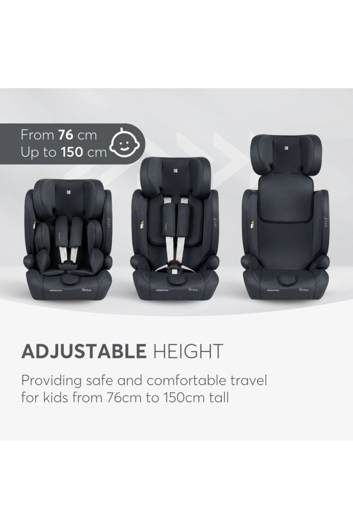 Kikka Boo-Car seat with ISOFIX KikkaBoo i-Cross i-SIZE Dark Grey 76-150 cm, 13-position adjustable headrest with 8