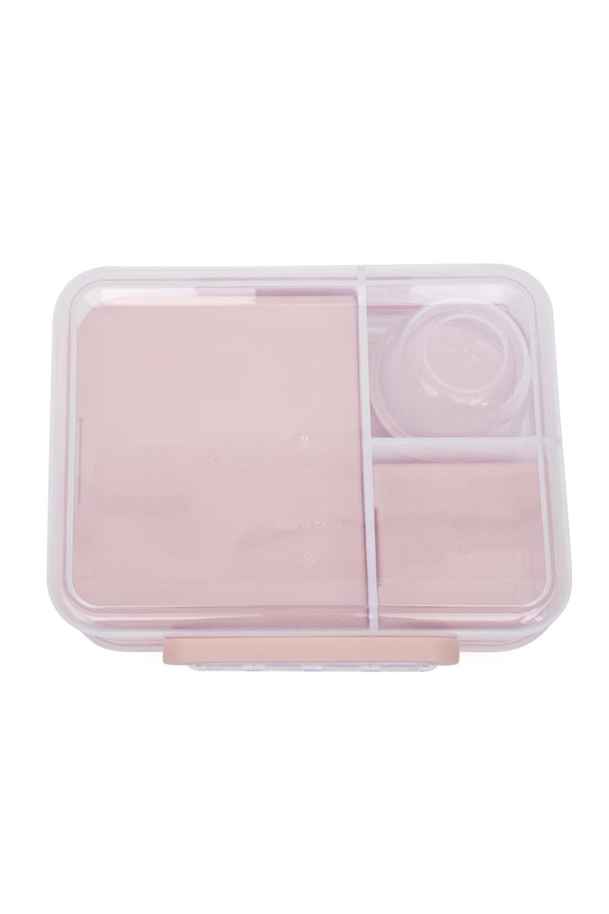 DNS-Large plastic children's lunch box, 3 compartments, sealed lid attached to the box, 1650 ml pink 6521 3