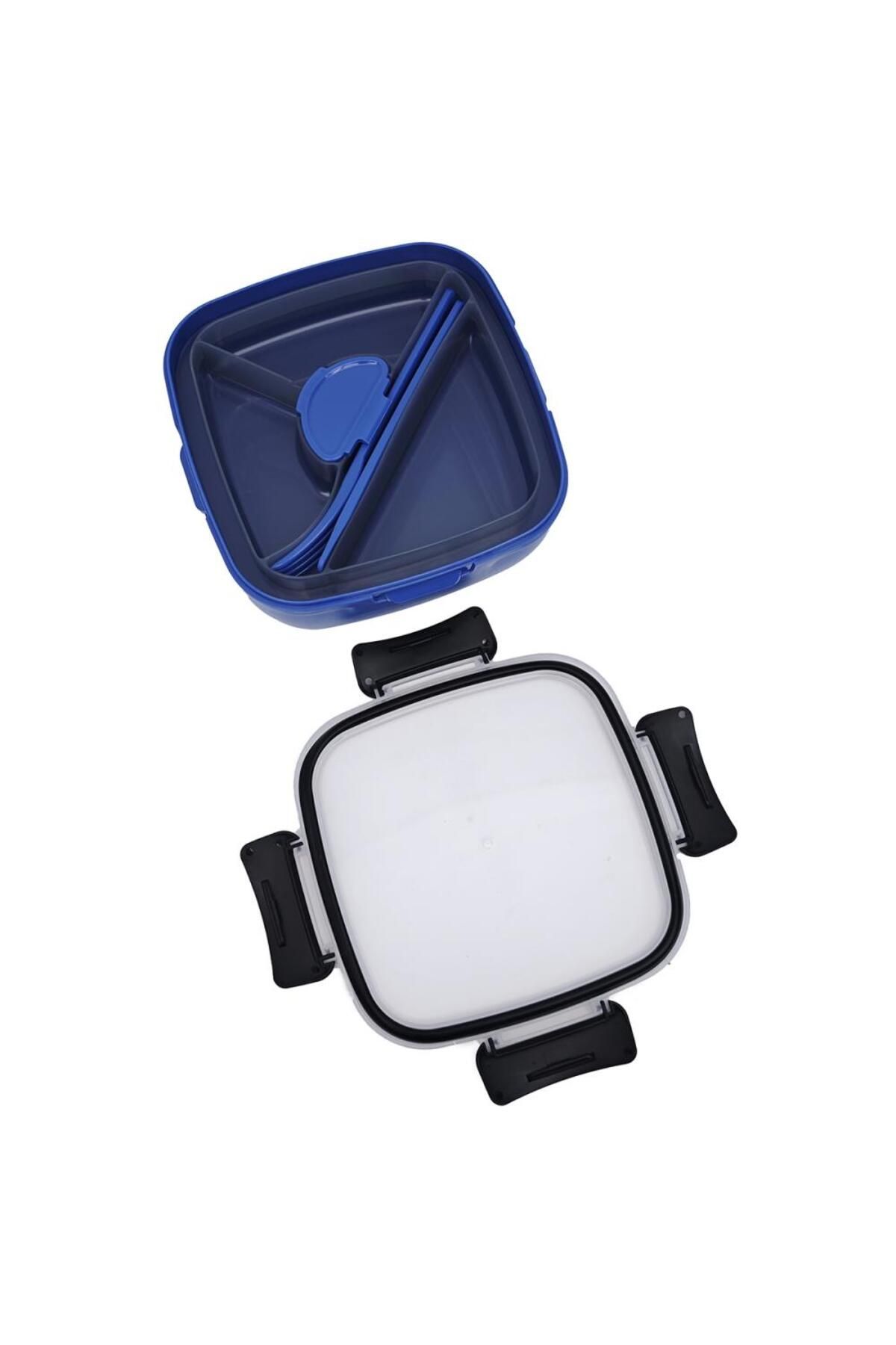 DNS-Caserola bento pentru copii, patrata, compartimente mari, 1570 ml albastru HSD6522 4