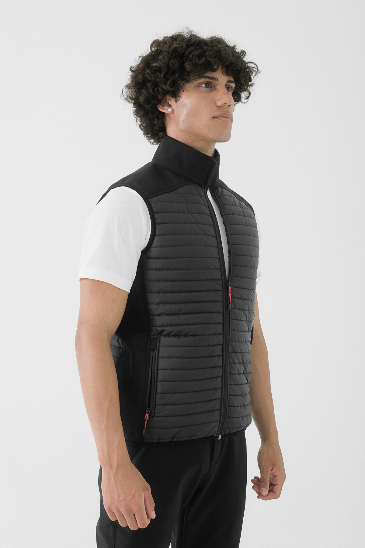 Longberg Erkek Dik Yaka Softshell İçi Polarlı Fermuarlı Cepli Kapitone Yelek görsel 3