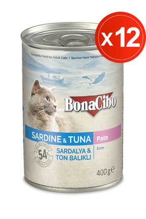 BonaCibo Ezme Sardalya ve Ton Balıklı Yaş Kedi Maması, 400 Gr X 12 Adet, Tüm ...